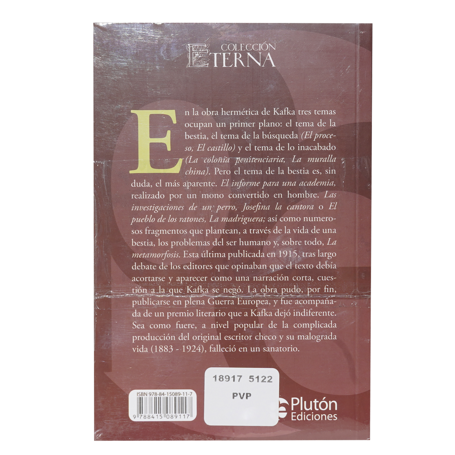 Libro La Metamorfosis PLUTÓN 128 Páginas