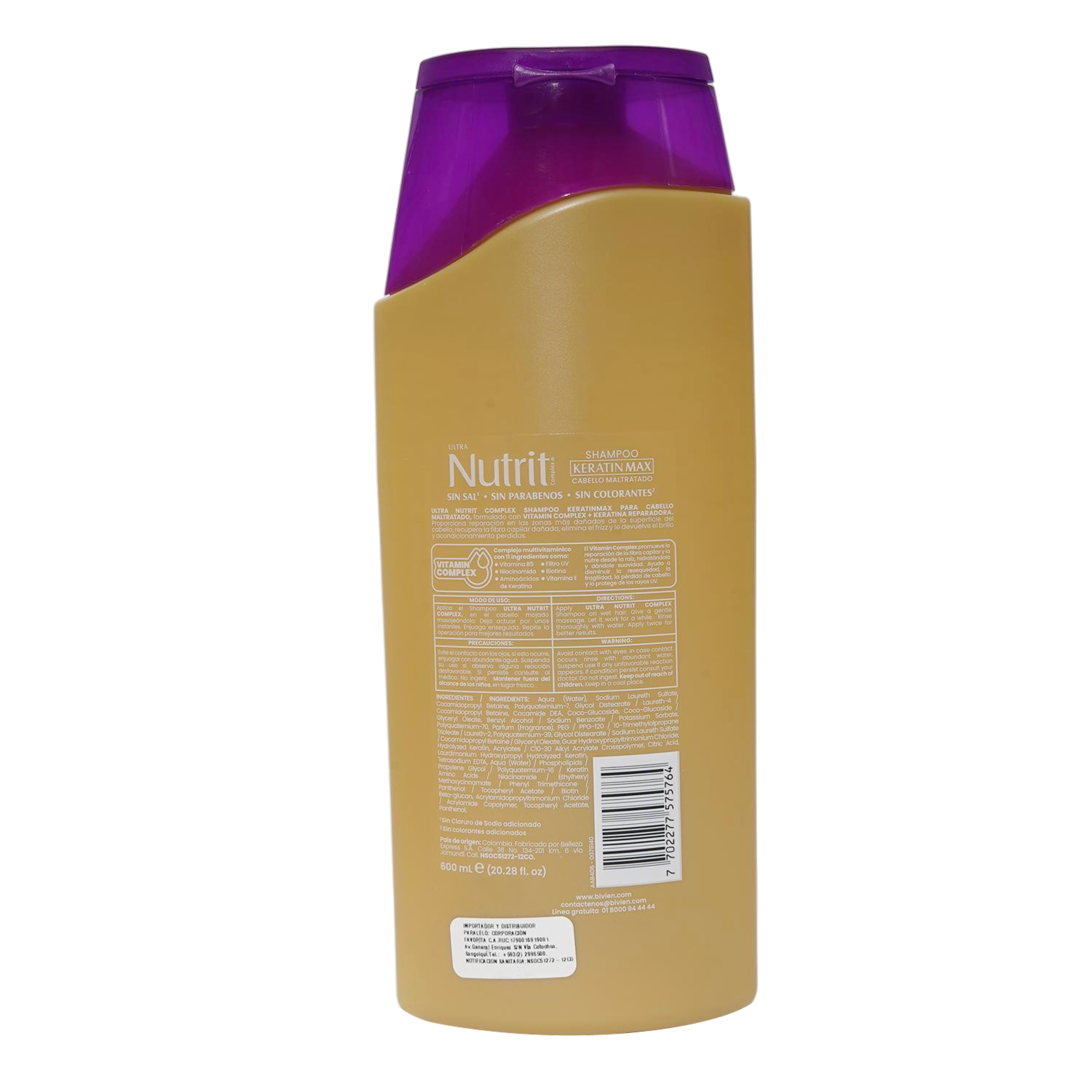 Shampoo De Cabello Keratinmax Keratina Reparadora + Vitamin Complex NUTRIT 600 Ml