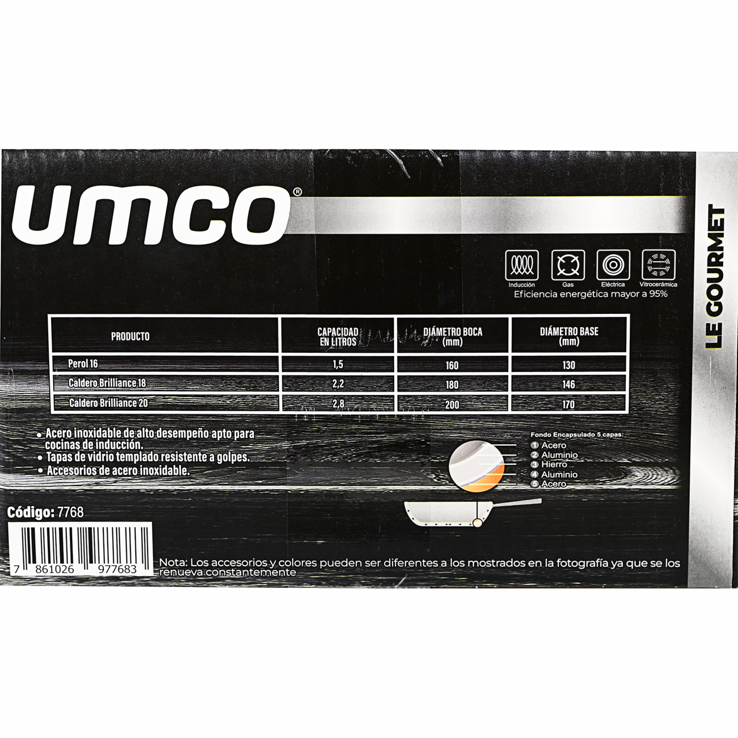 Set Calderos Brillance Acero Inoxidable UMCO 6 Piezas
