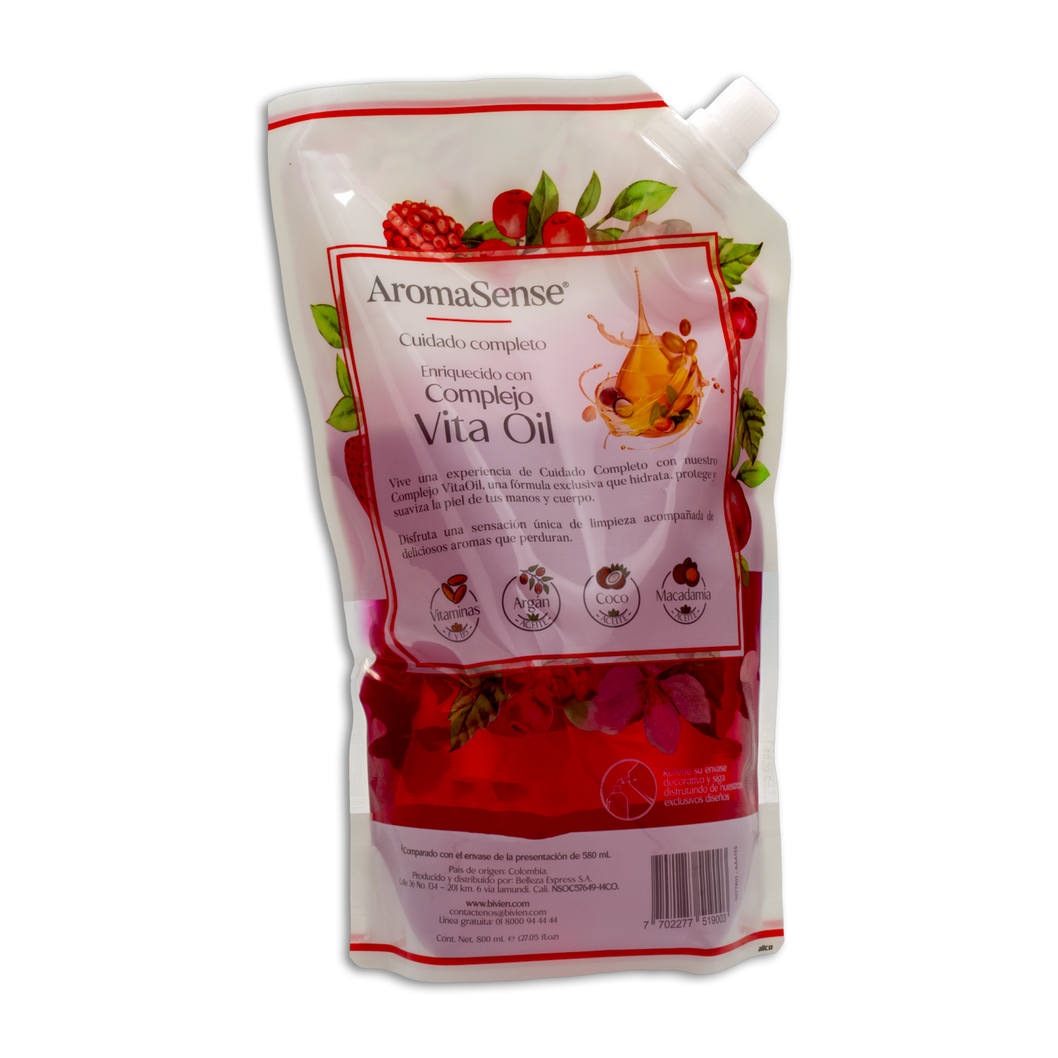 Jabón Cremoso De Frutos Rojos Para Cuerpo Y Manos AROMAESENSE 800 Ml
