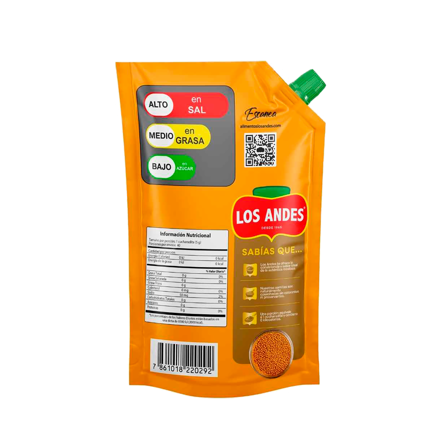Mostaza Con Semillas Sin Gluten LOS ANDES 200 G