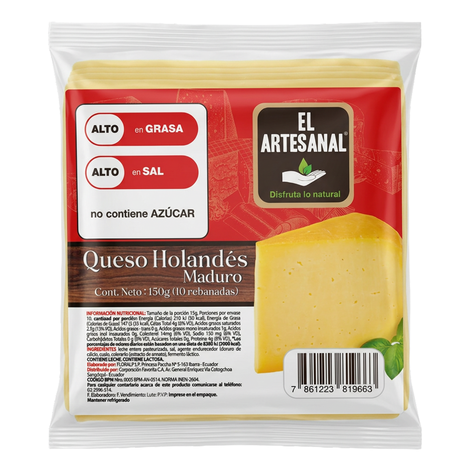 Queso Holandés Rebanado EL ARTESANAL 150 G