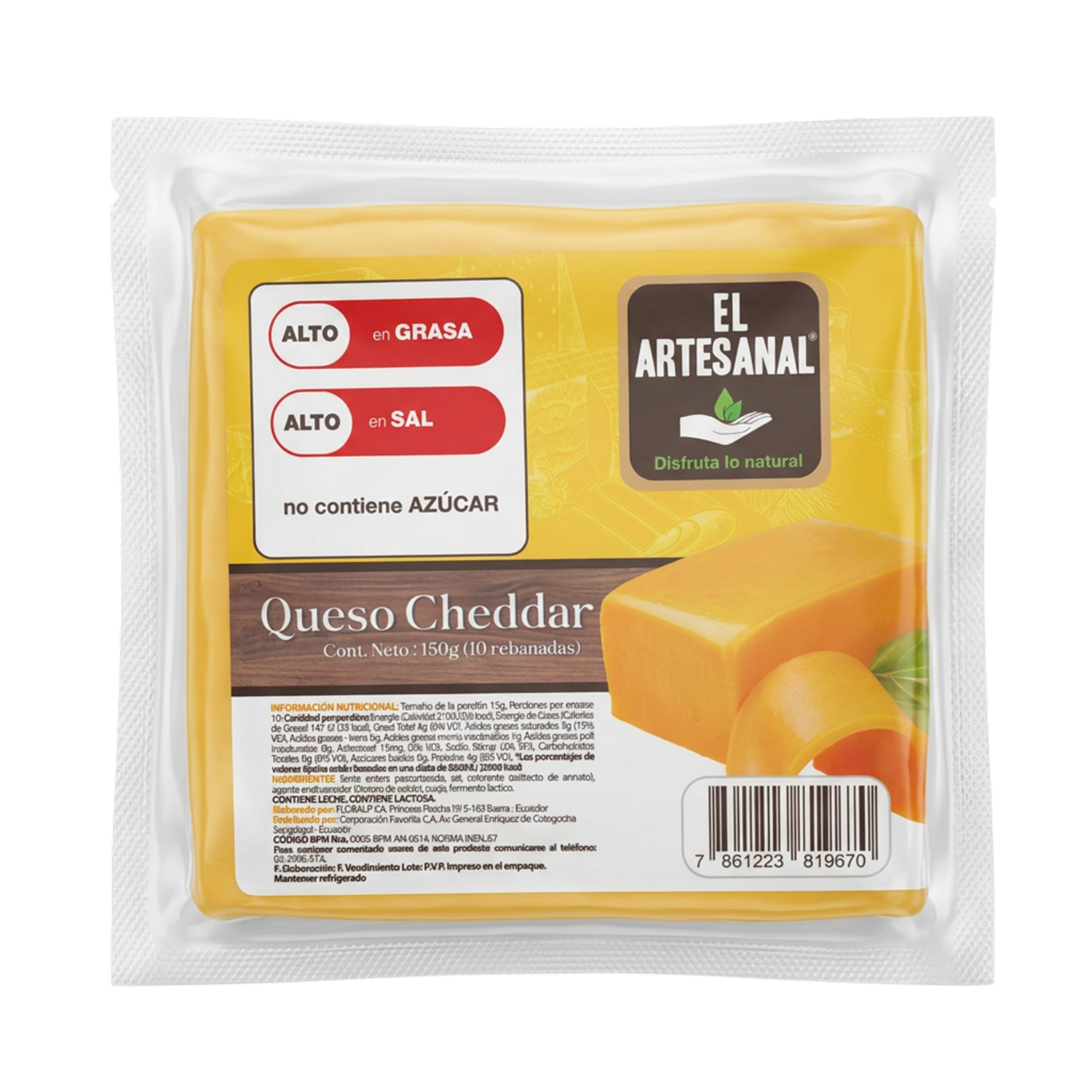 Queso Cheddar Rebanado EL ARTESANAL 150 G