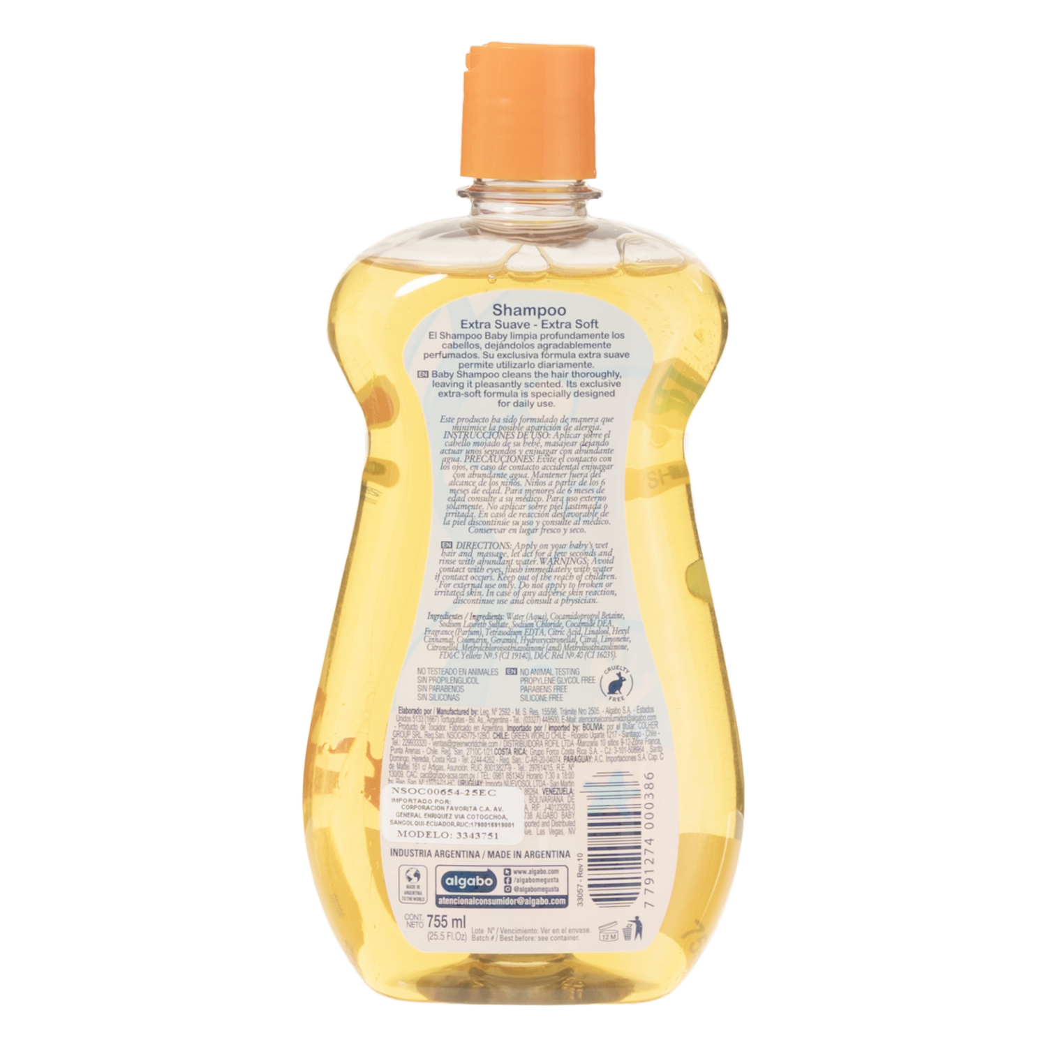 Shampoo Para Cabello De Bebé Extra Suave Hipoalergénico ALGABO 755 Ml