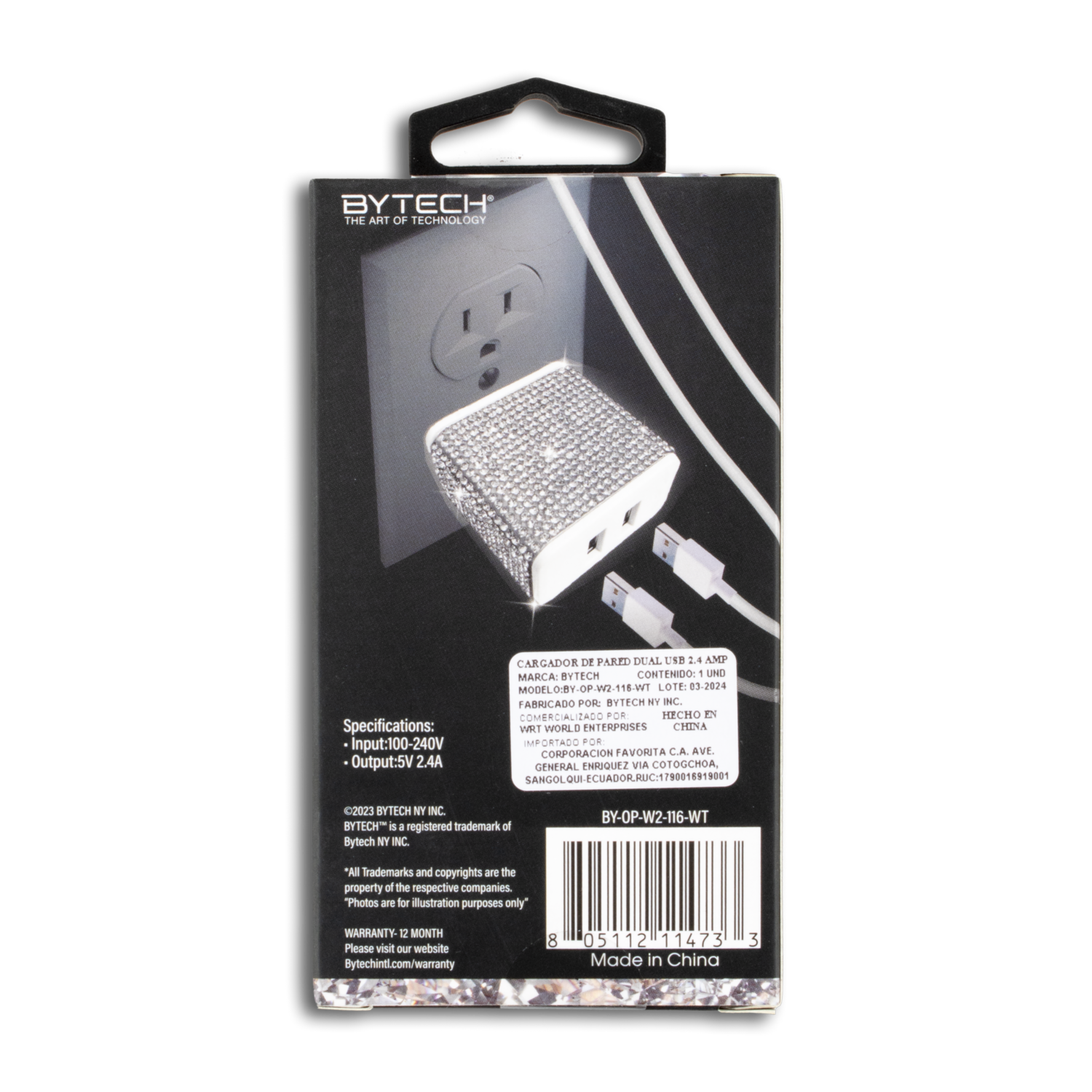 Cargador De Pared Dual USB BYTECH 2,4 Amp