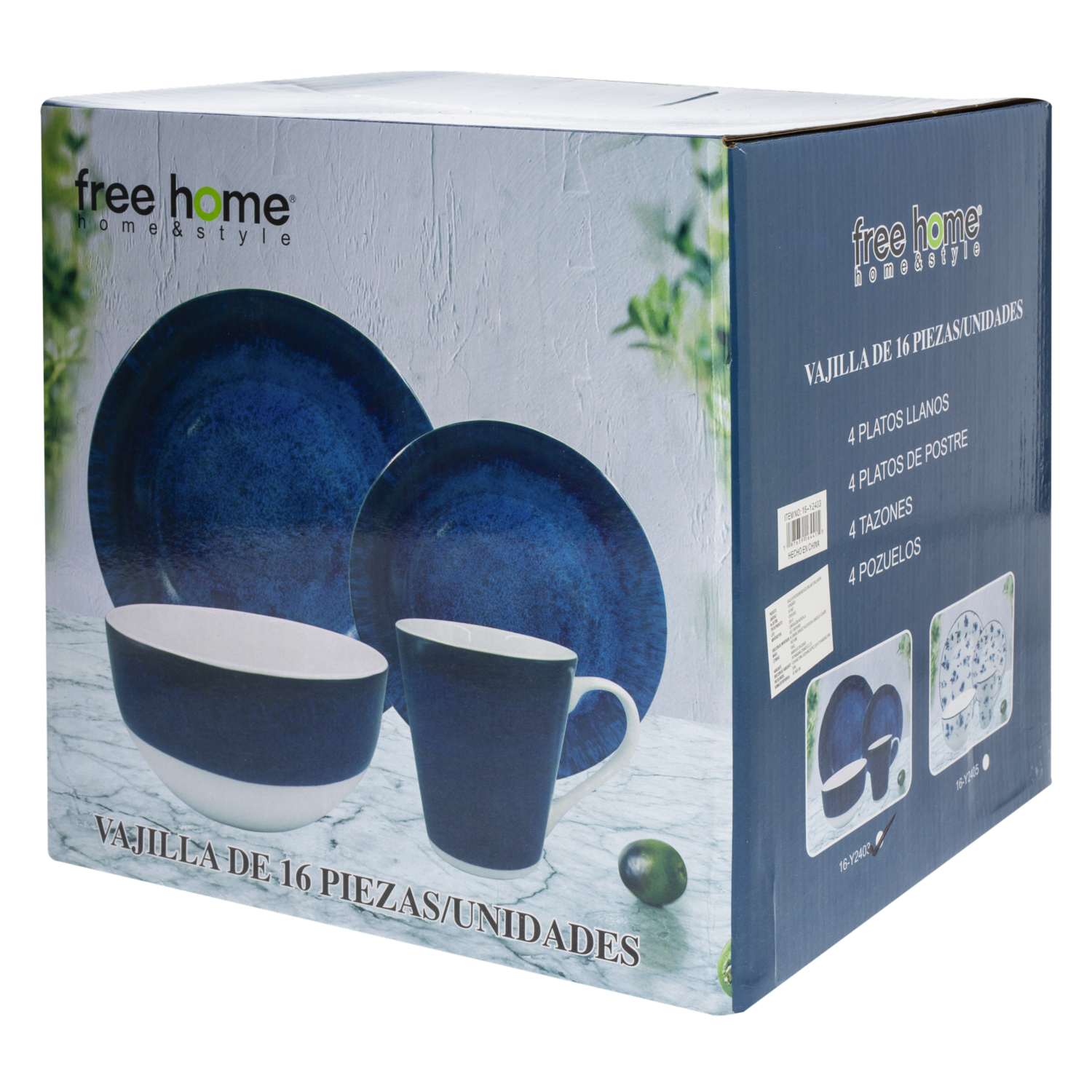 Vajilla Azul Brillante Orilla Negra FREE HOME 16 Piezas