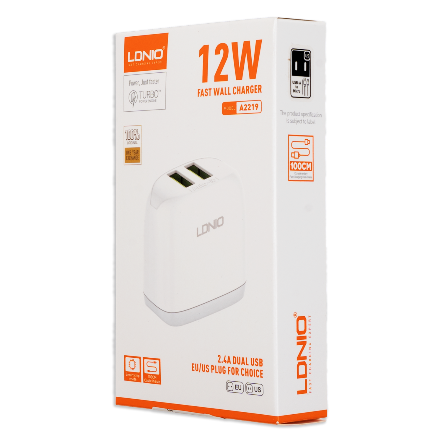 Cargador De Pared 2 Usb 2,4 A Carga Rápida Con Cable V8 A2219 LDNIO 12 W