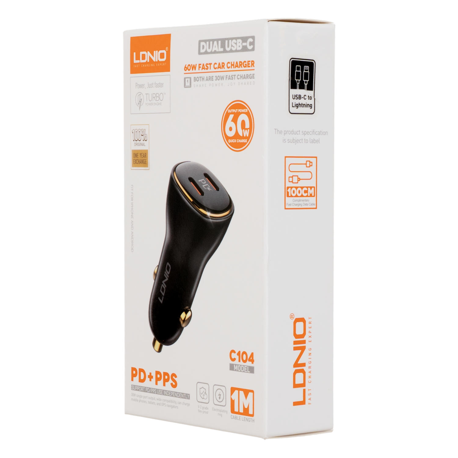 Cargador Para Auto Tipo C A Iphone C104 LDNIO 60 W