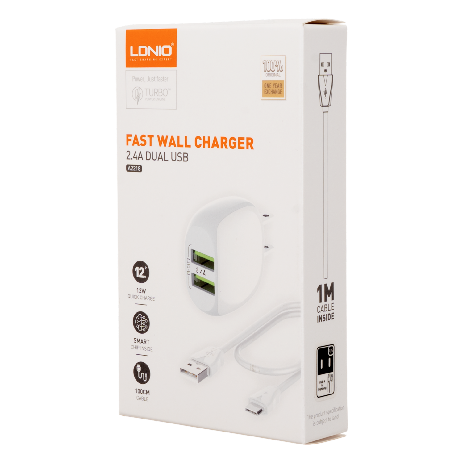 Cargador De Pared Carga Rapido 2 Puertos Usb Con Cable LDNIO 2,4 A