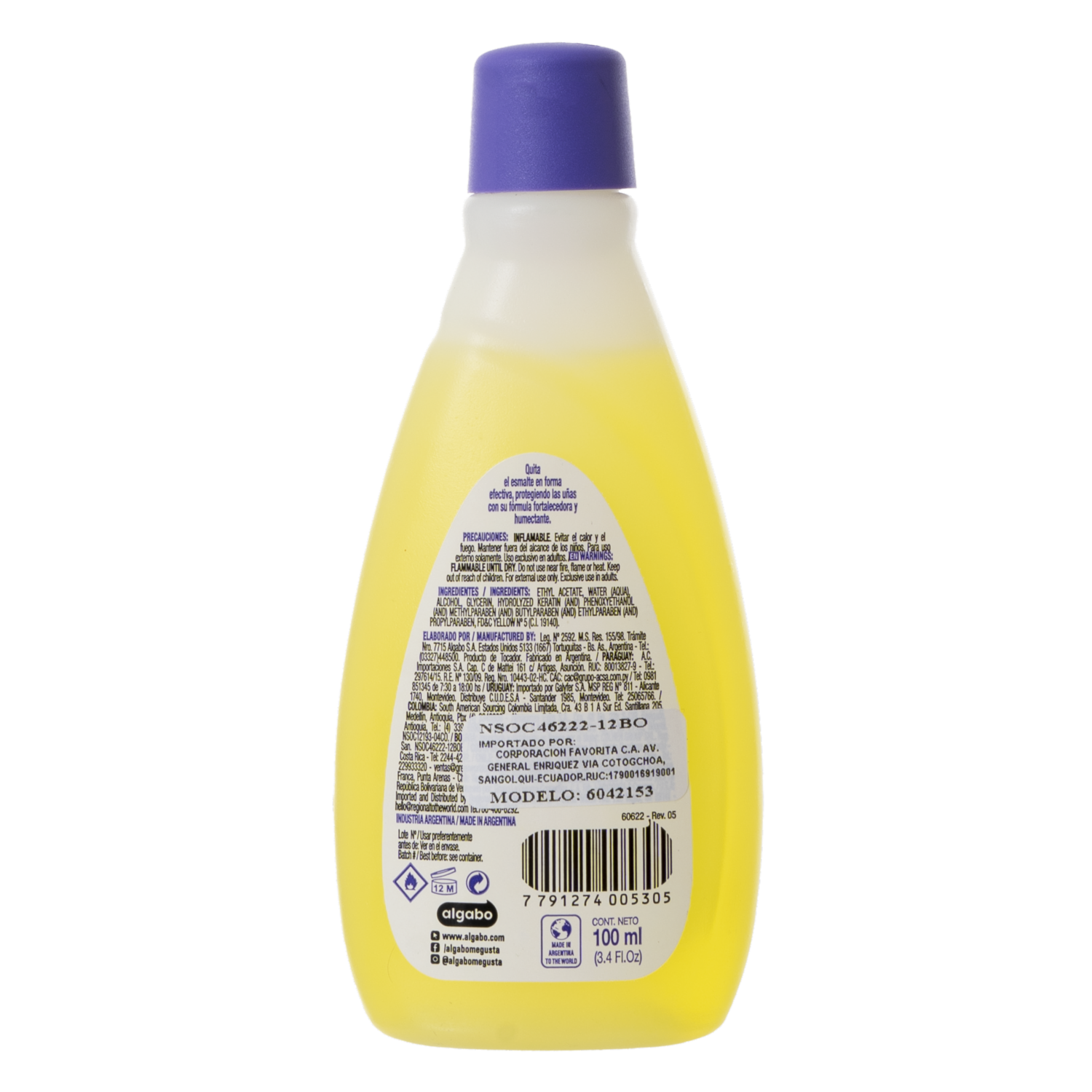 Quita Esmalte Fortalecedor ALGABO 100 Ml
