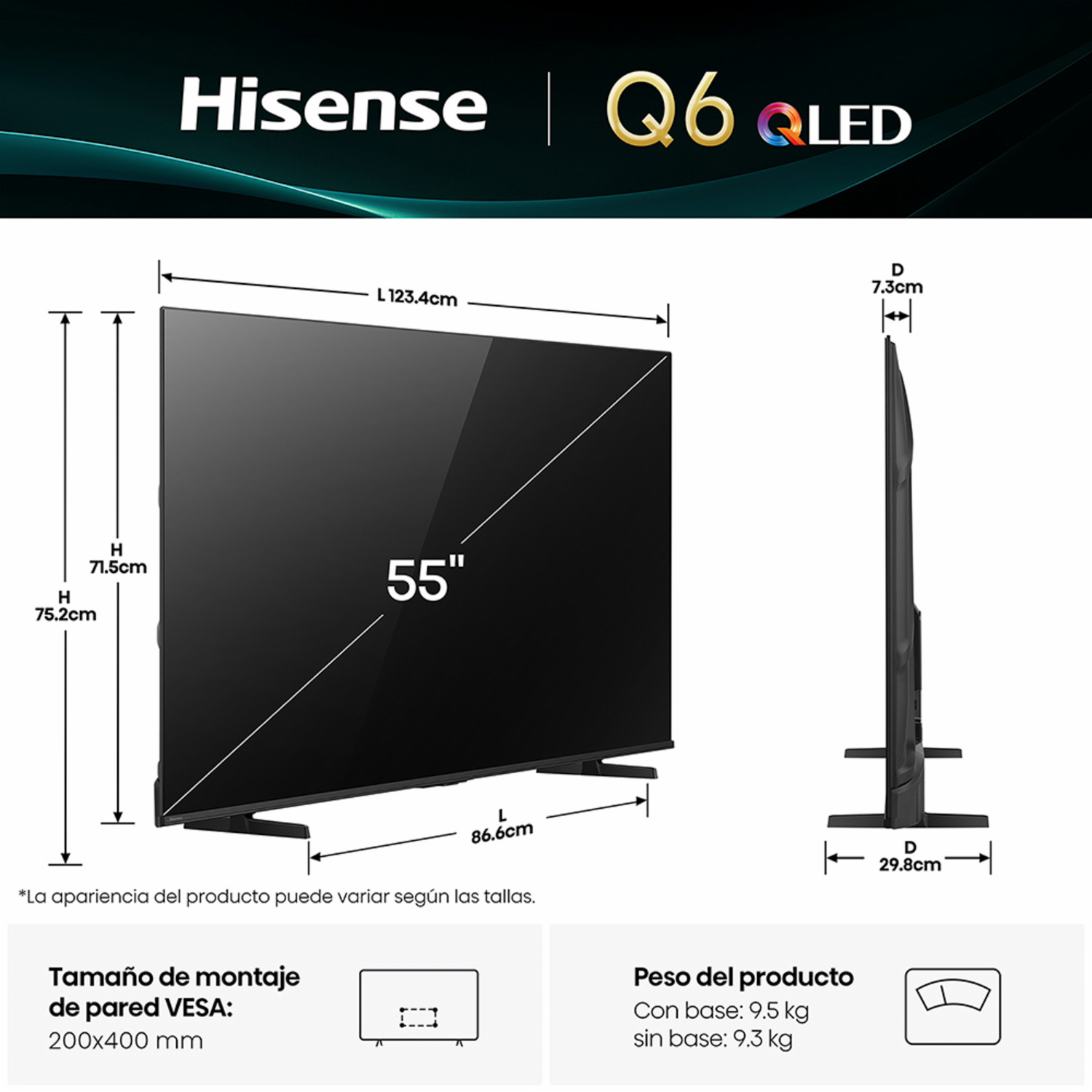Tv Qled Premium 4K Uhd Smart Tv Modelo 55Q6QV HISENSE 55″