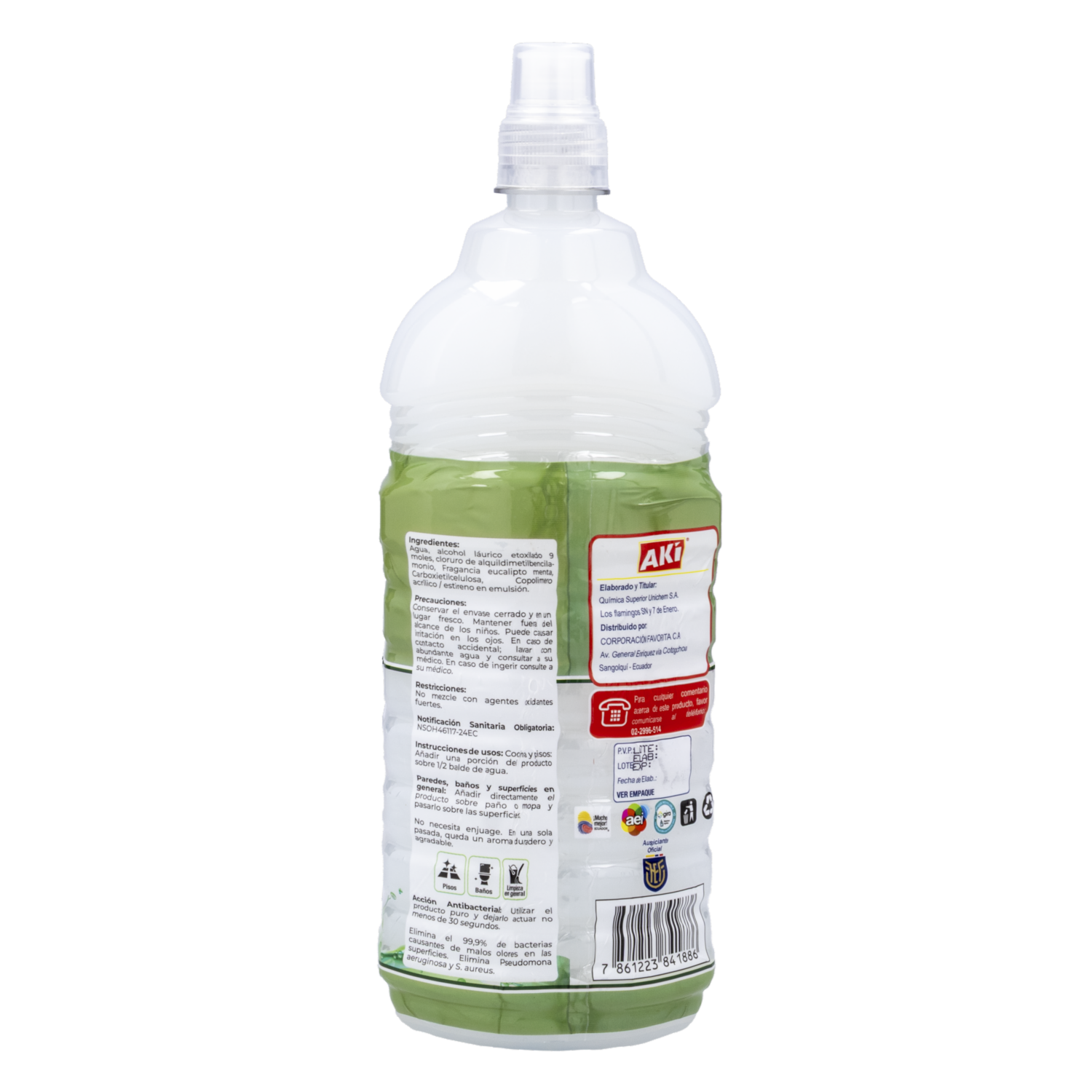 Desinfectante Líquido Antibacterial Fragancia Eucalipto Menta FEF AKÍ 1000 Ml