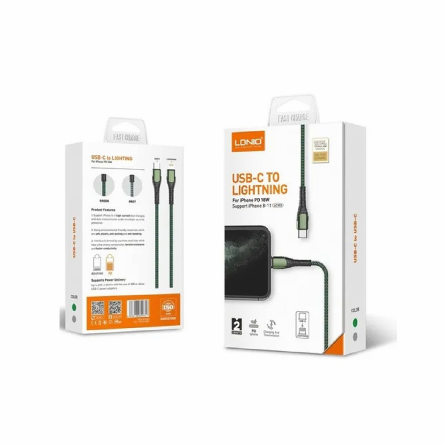 Cable De Carga Rápida Y Datos Tipo C A Lightning 2M Gris LDNIO 18 W