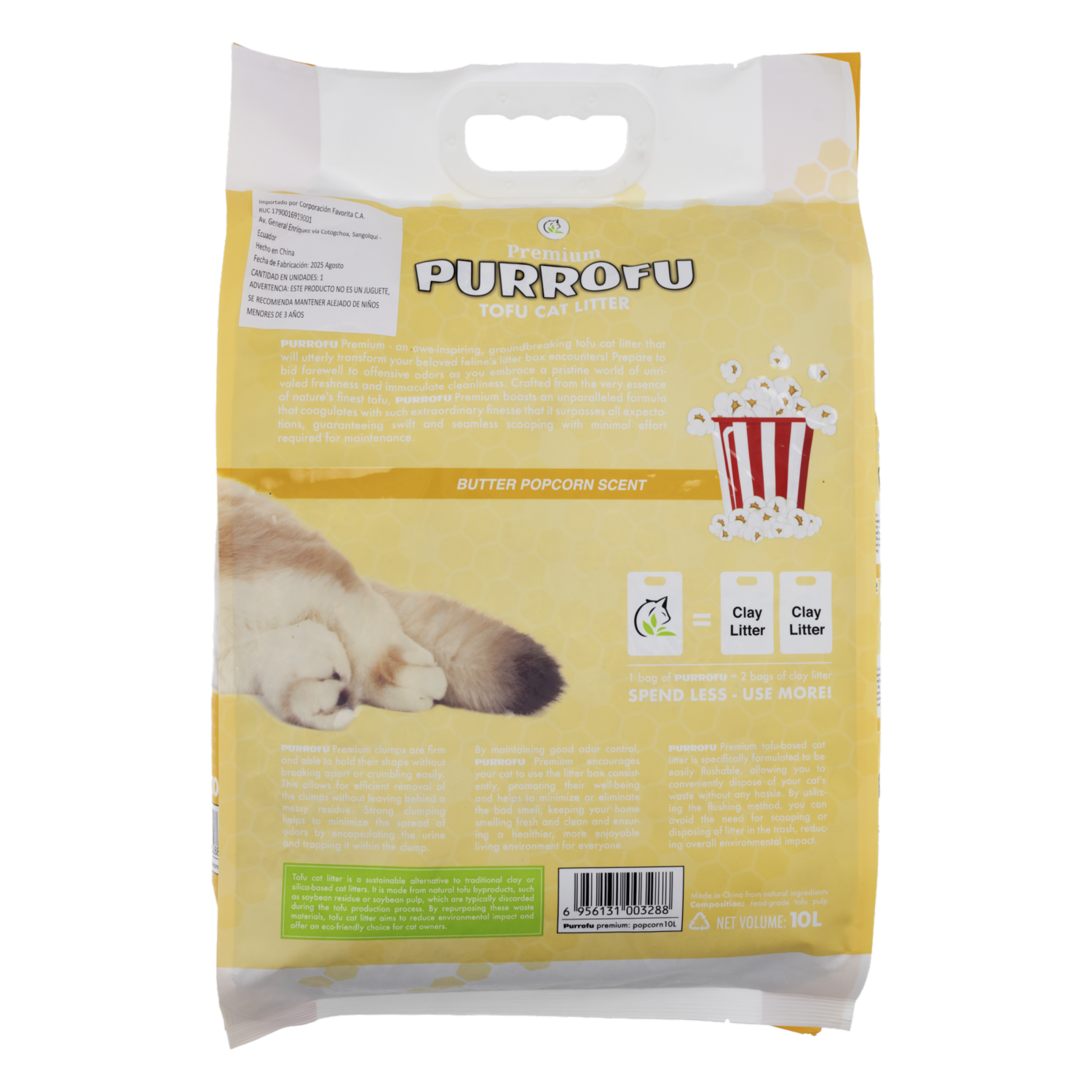 Arena Para Gato Esencia Butter Pop Corn Premium PURROFU 10 L