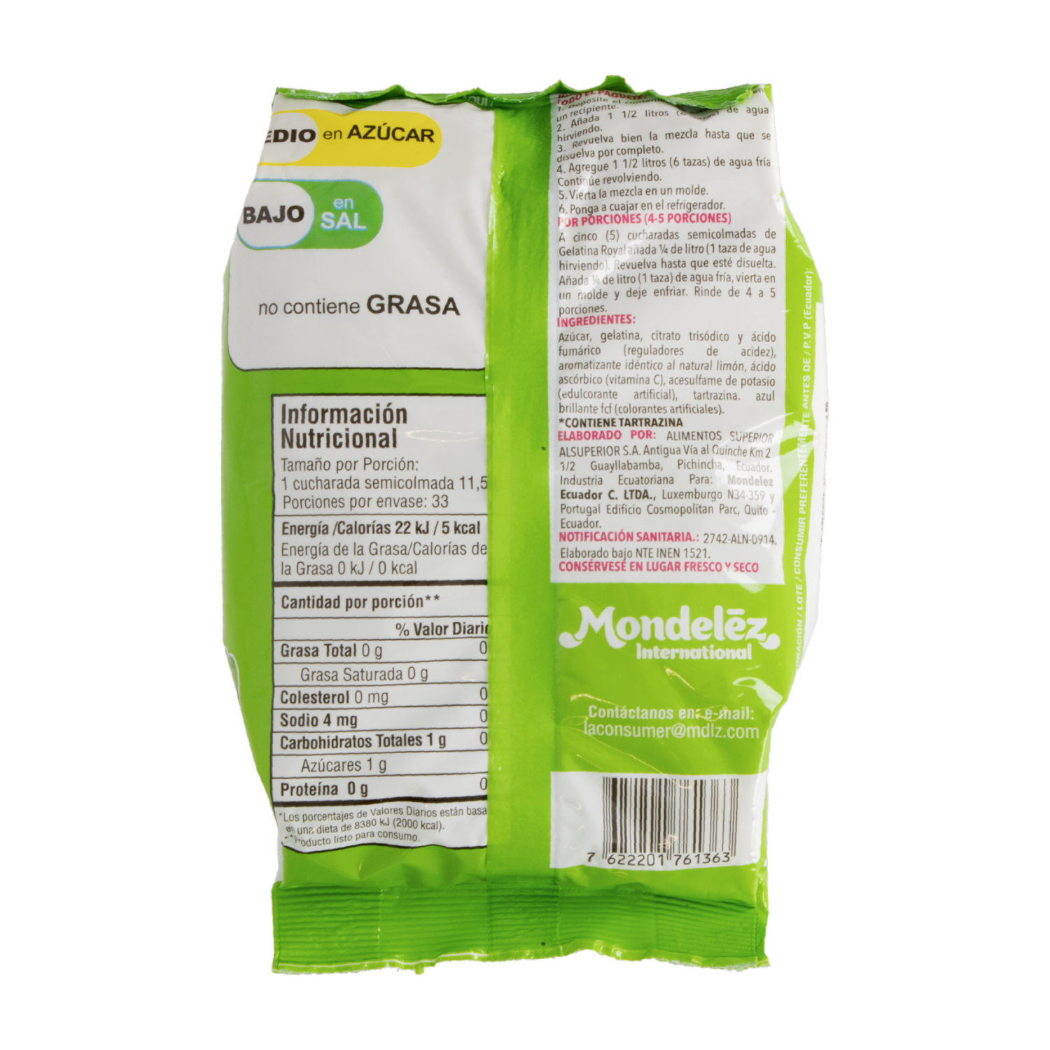 Gelatina Sabor A Limón ROYAL 380  G