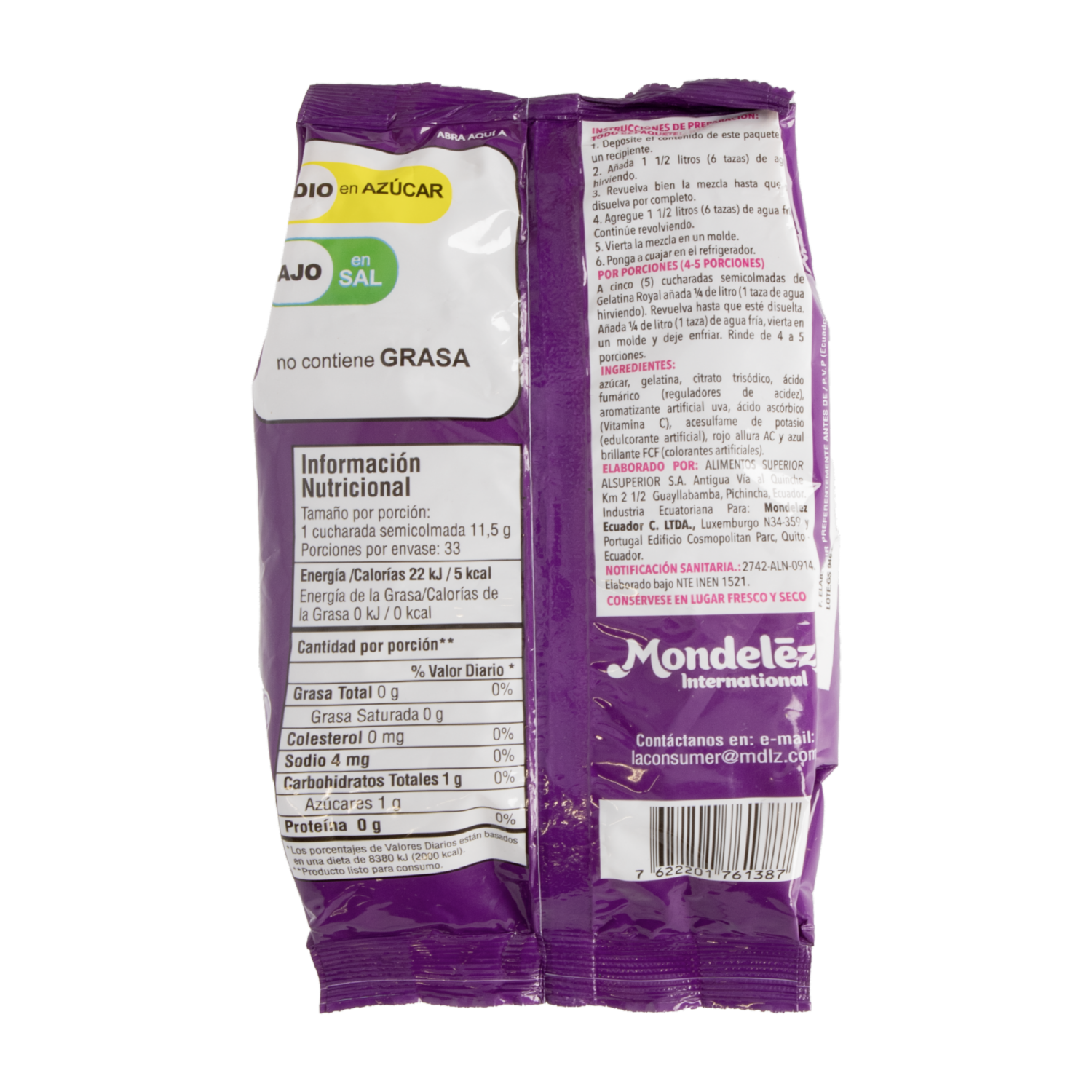 Gelatina Sabor A Uva ROYAL 380  G