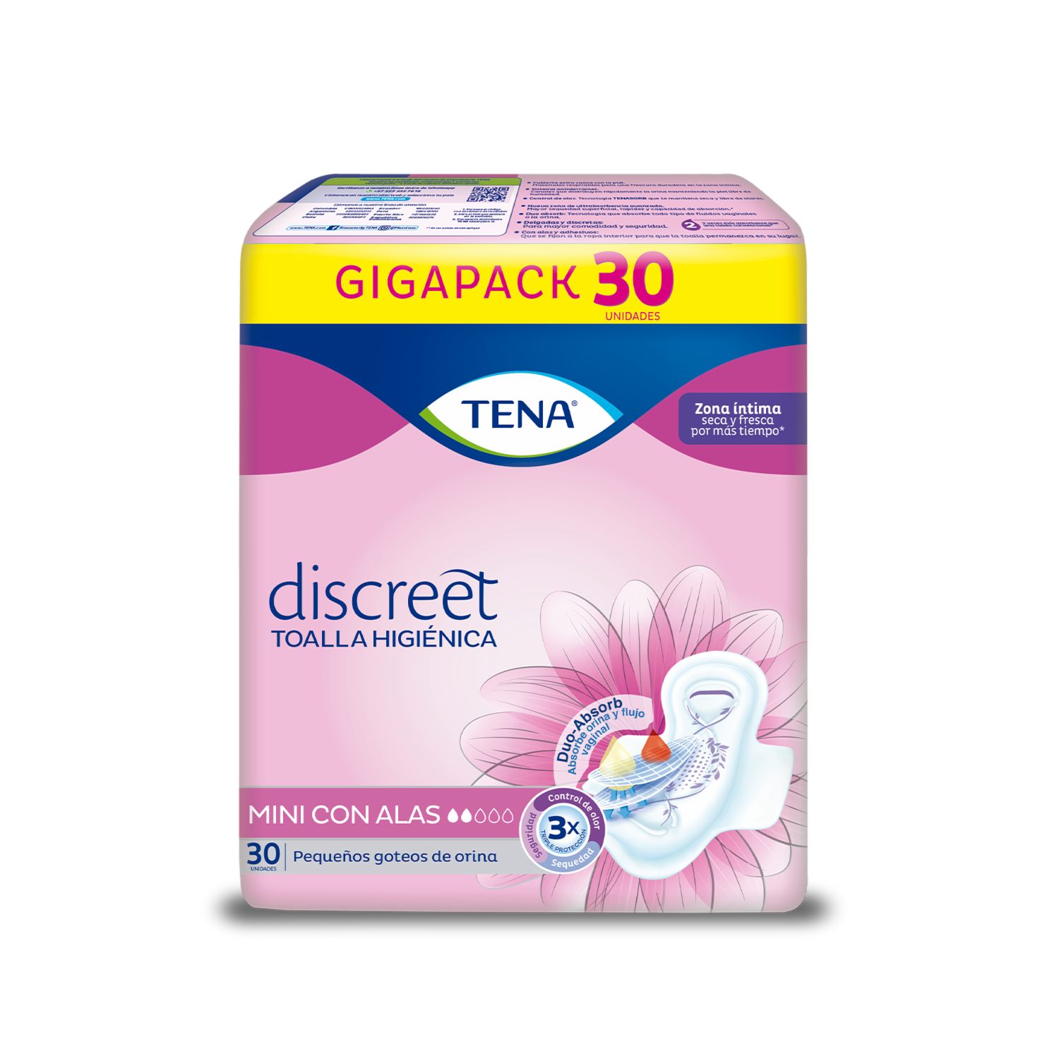 Toalla De Mujer Mini Con Alas TENA X 30 Uds