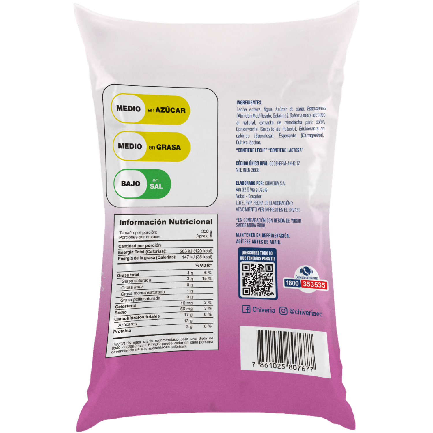 Yogurt Bebible Sabor A Mora CHIVERIA 1000 G
