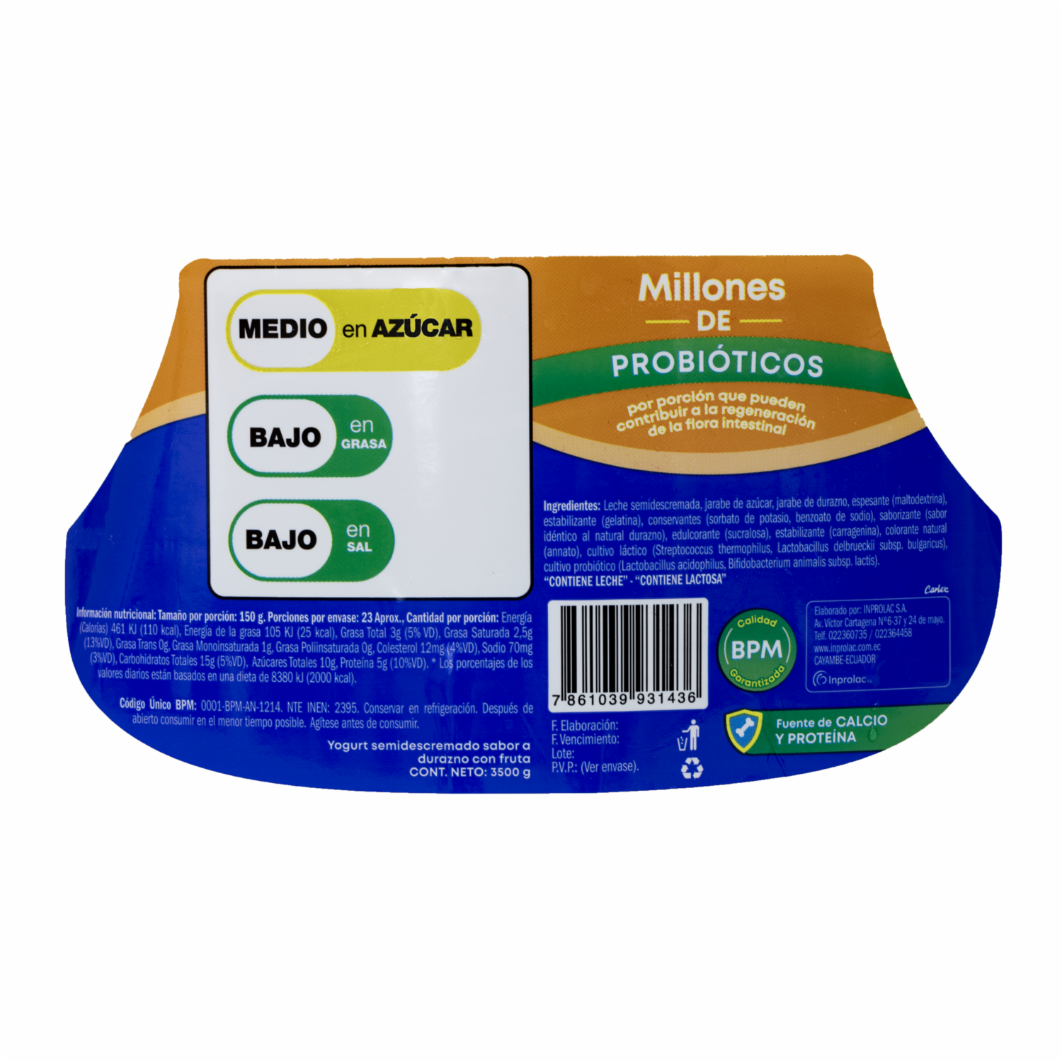 Yogurt Semidescremado Sabor A Durazno Con Fruta DULACS 3500 G
