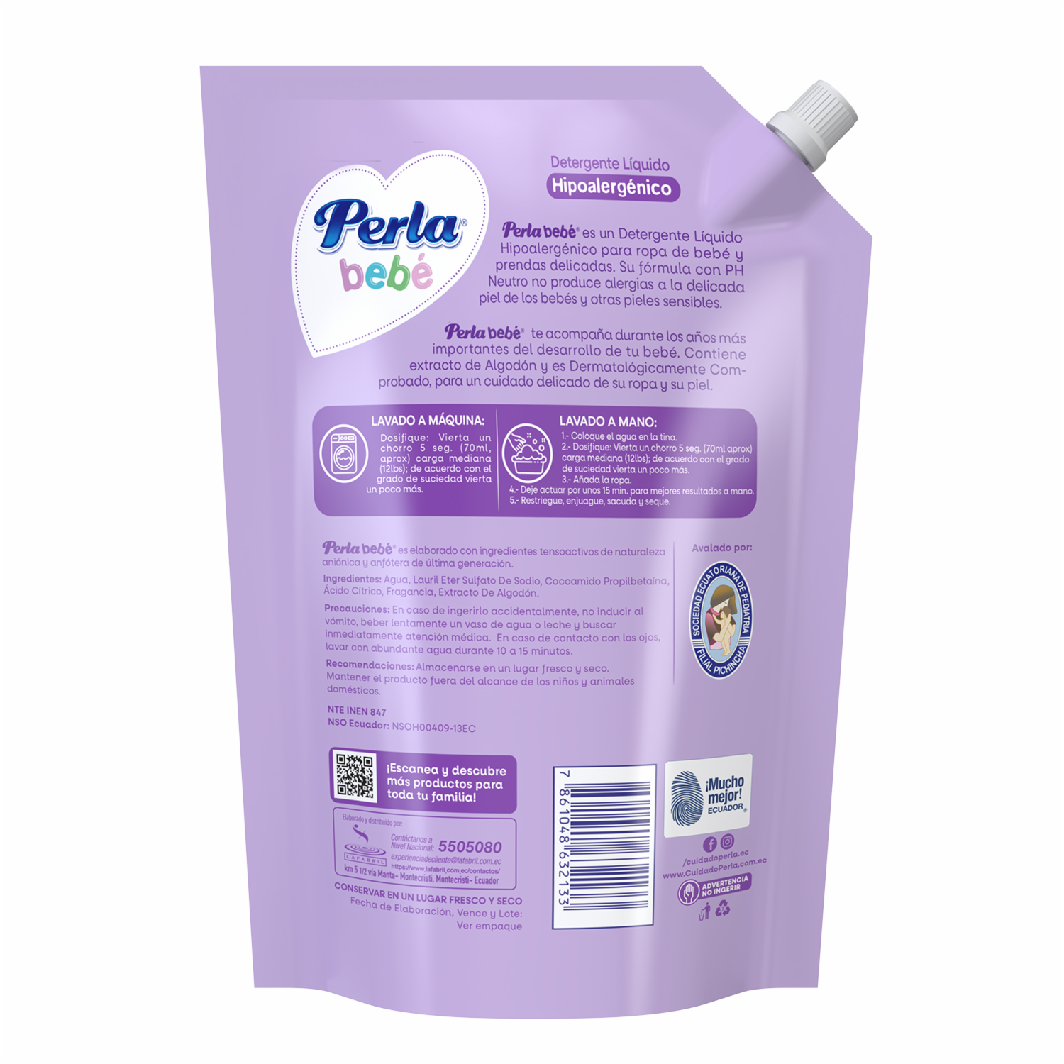 Detergente Líquido Para Bebes Pieles Sensibles PERLA 1300 Ml