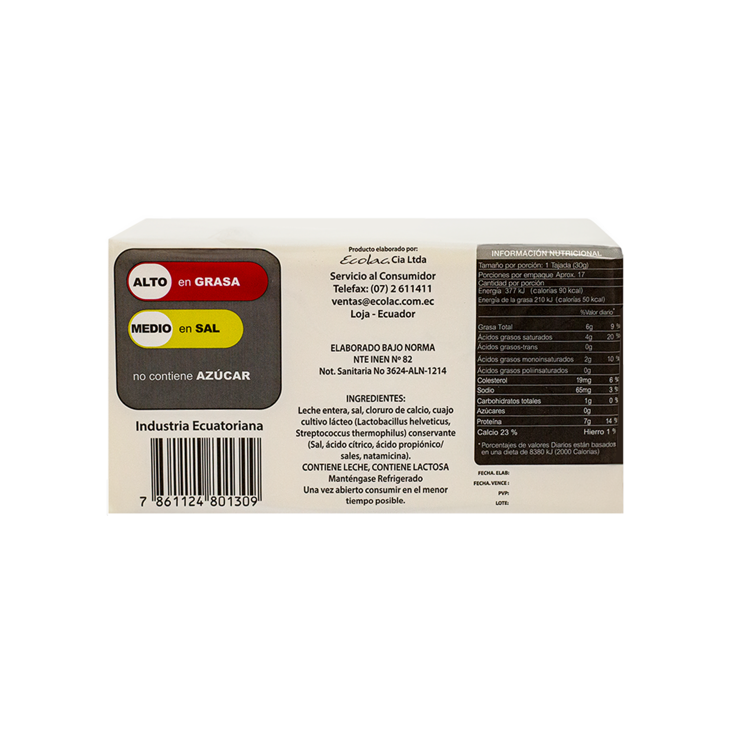 Queso Mozarella ECOLAC 500 G