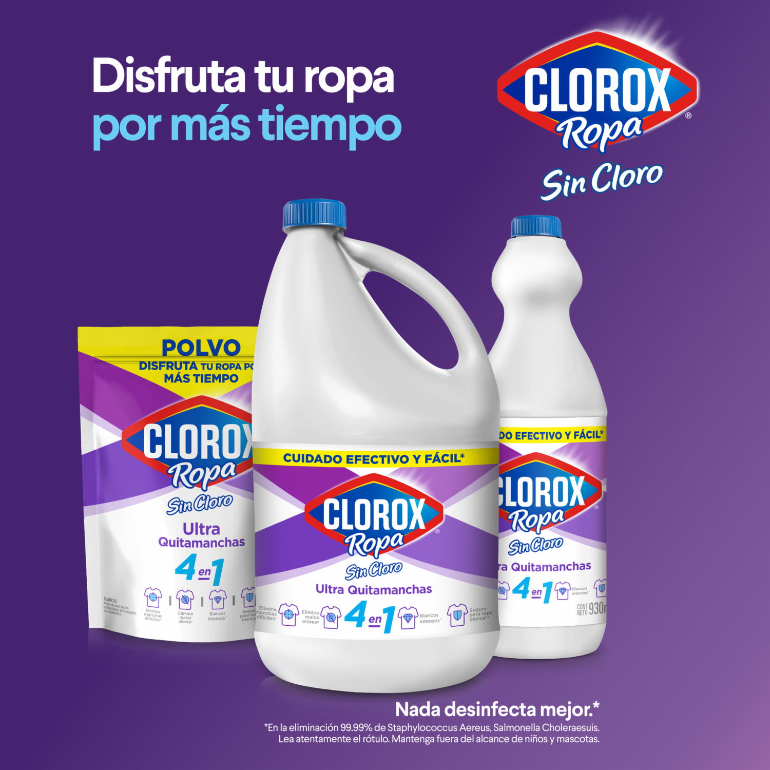 Quitamanchas Sin Cloro En Polvo 4 En 1 Para Ropa Blanca CLOROX 2X90 G