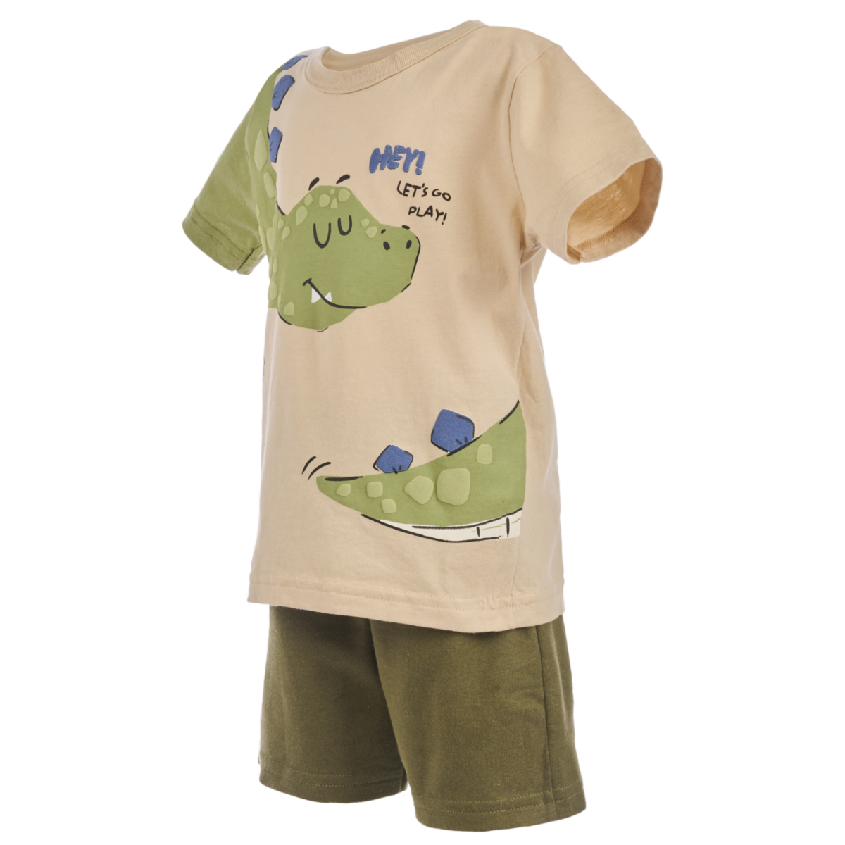Conjunto Manga Corta Y Short Cocodrilo Para Bebé Niño Camel Y Verde BRANDILLI