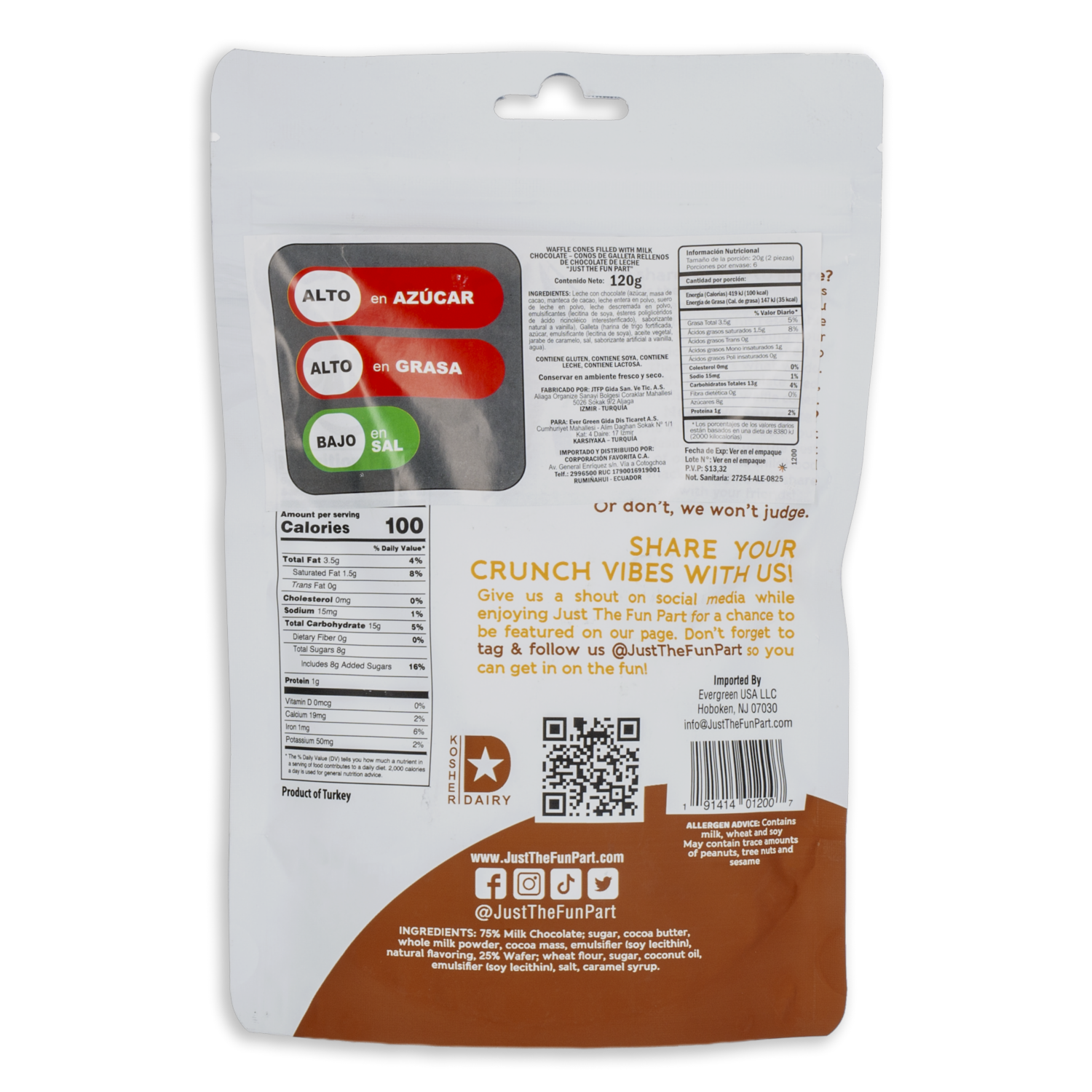 Conos De Chocolate Con Leche JUST THE FUN PART 120 G