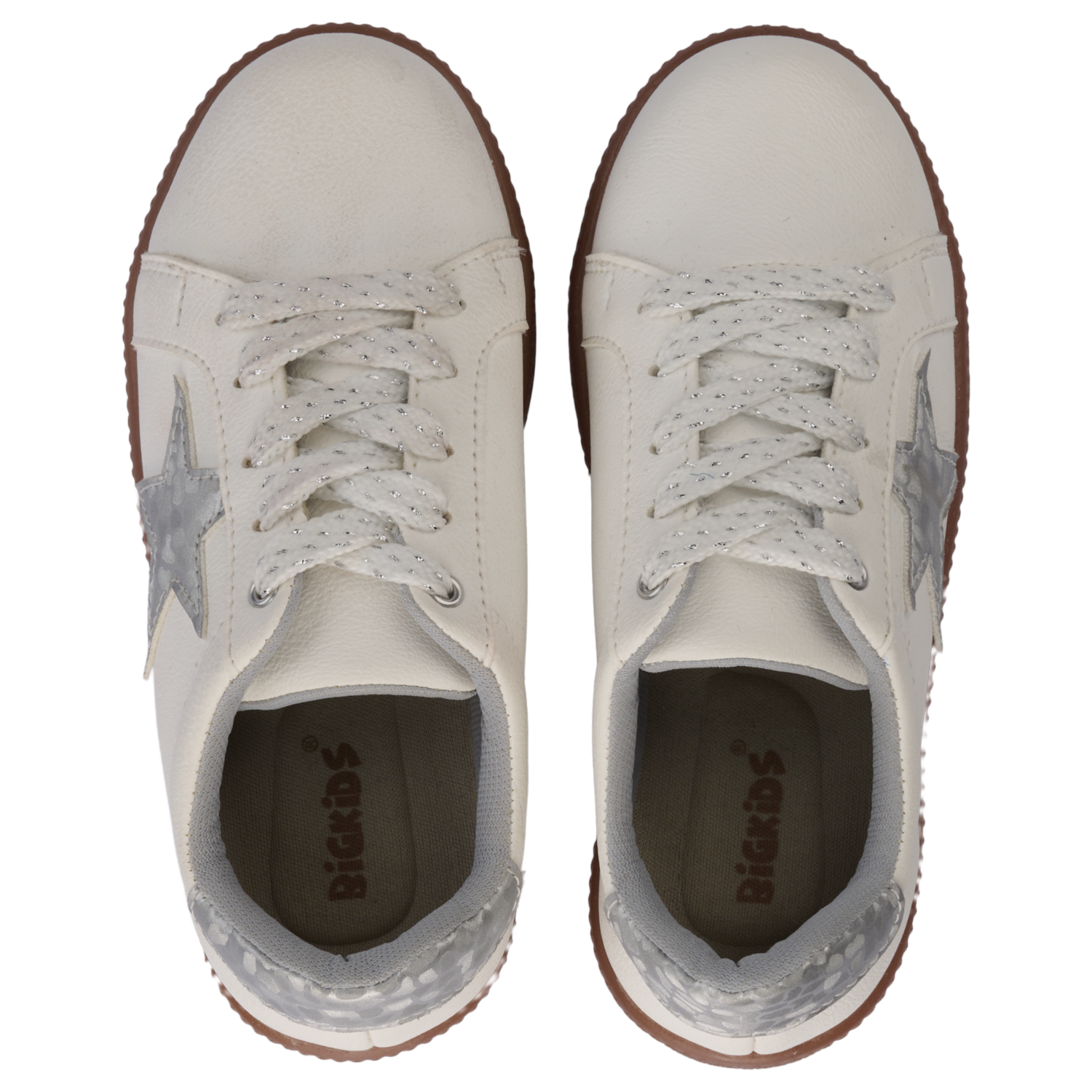 Zapatos Deportivo Casual Con Cordon Blanco Con Estrella Plateada BIGKIDS