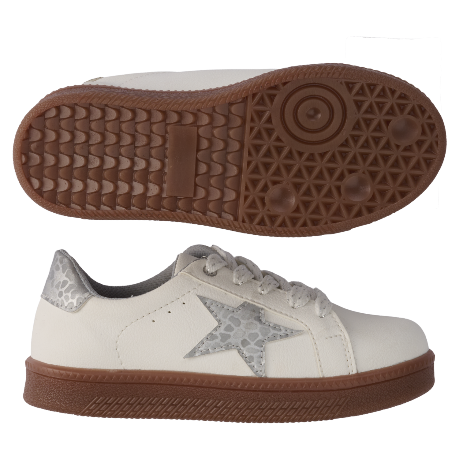 Zapatos Deportivo Casual Con Cordon Blanco Con Estrella Plateada BIGKIDS