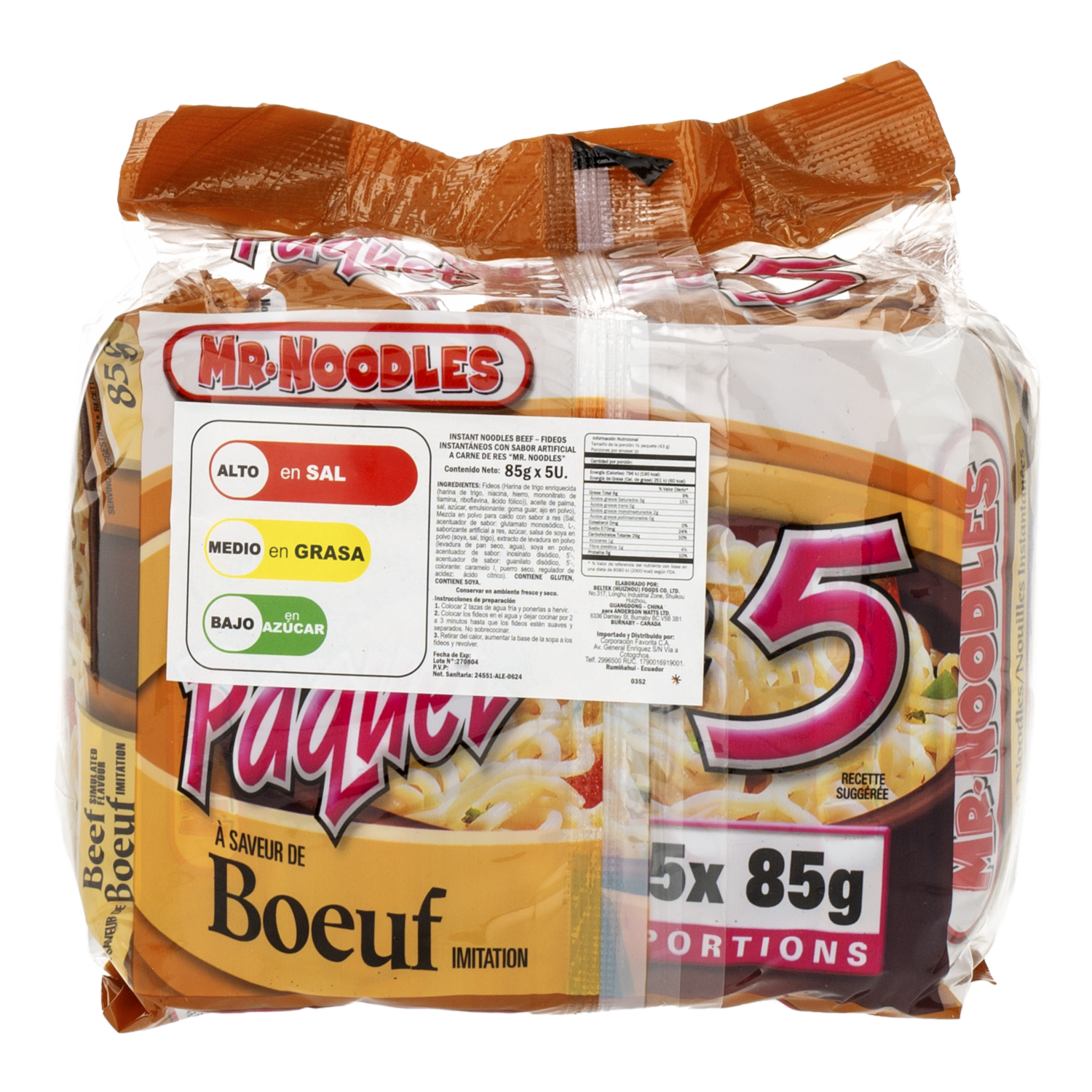 Fideos Instantáneos Sabor Carne MR. NOODLES 5 X 85 G