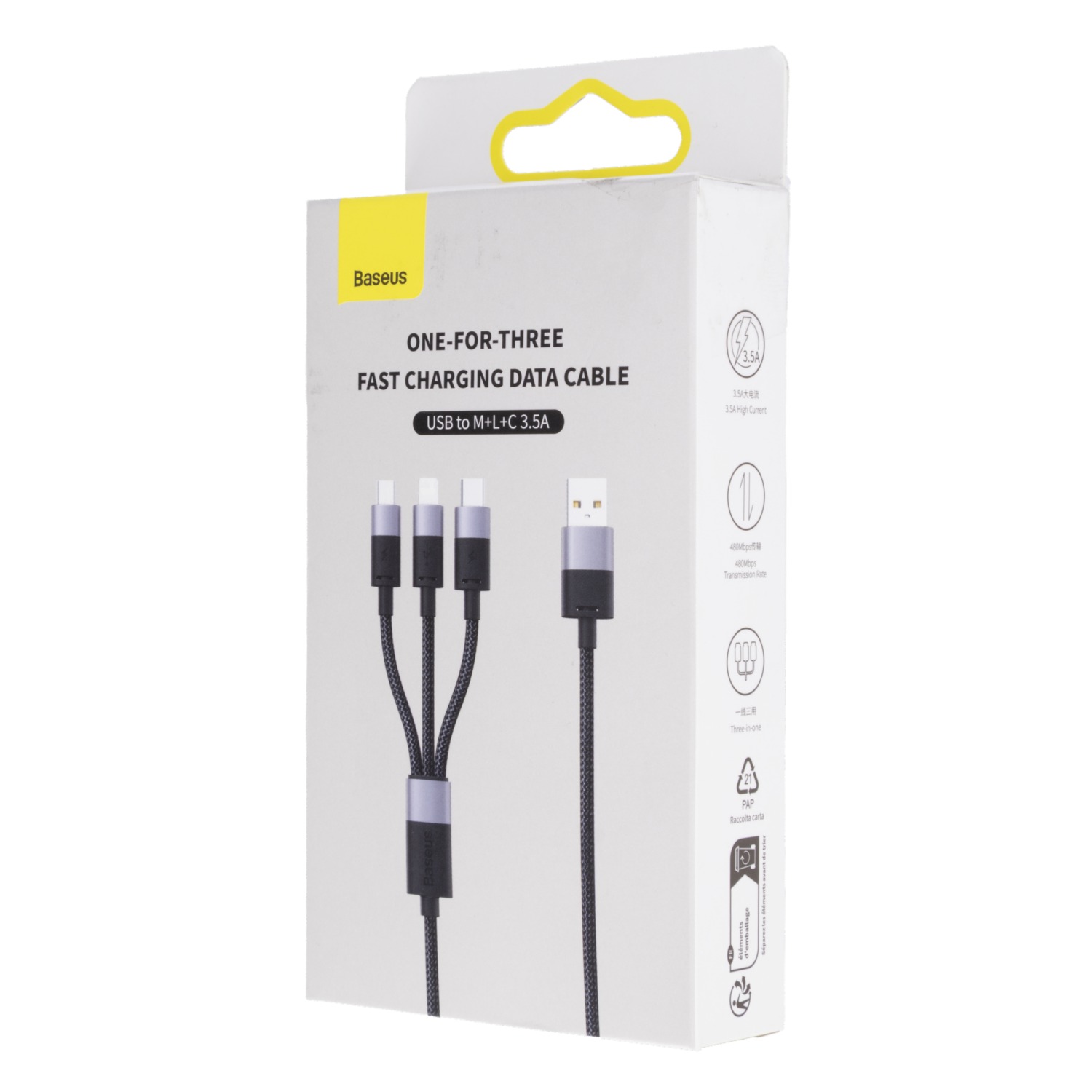 Cable 3 En 1 USB StarSpeed Series, USB-C + Micro + Lightning 3.5A BASEUS 1,2 M