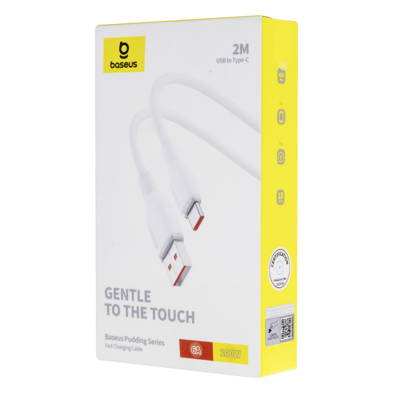 Cable Carga Rápida Usb A Tipo C Pudding Series 100W Blanco BASEUS 2 M