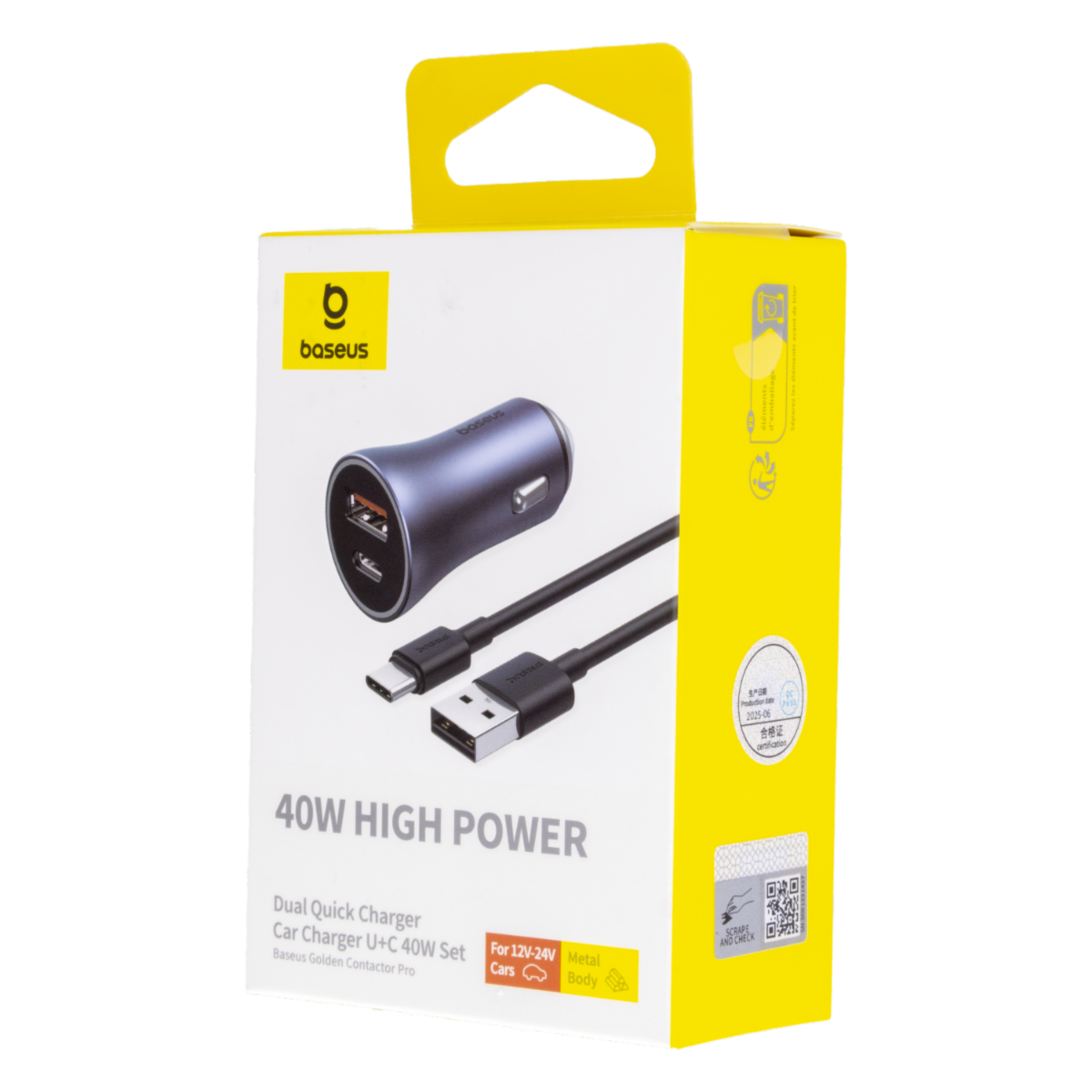 Cargador Para Auto Golden Contactor Pro Dual Quick USB-A + Type-C BASEUS 40 W