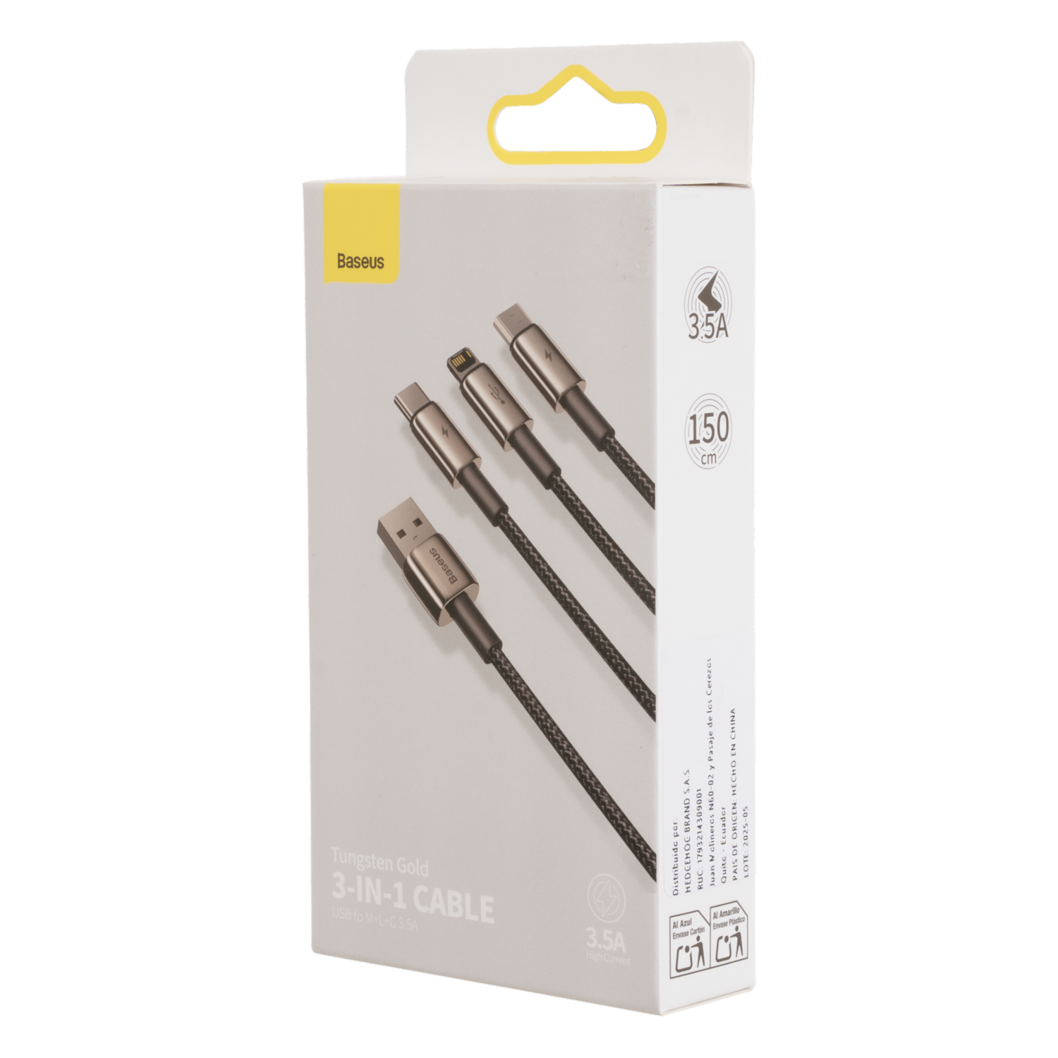 Cable 3 En 1 Micro Usb Tipo C Y Lightning BASEUS 1,5 M