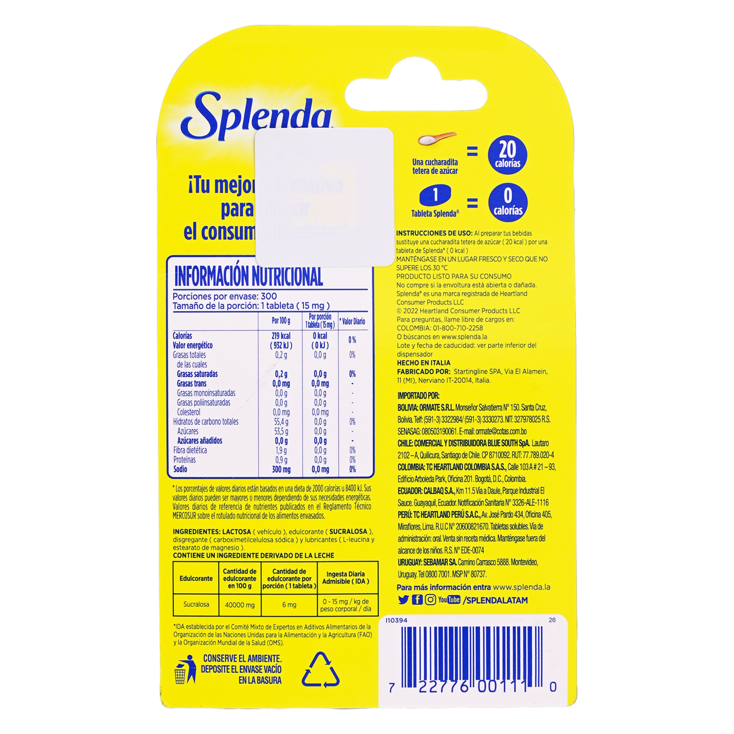 Endulcorante En Tabletas SPLENDA 4.50 G