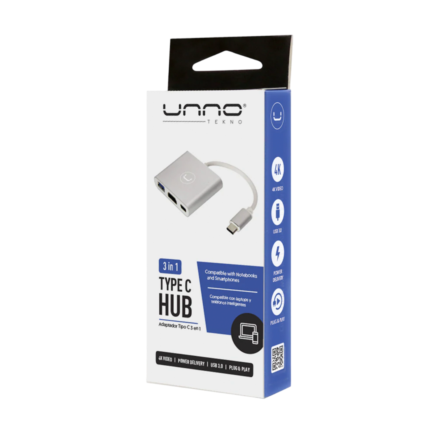 Adaptador HUB Tipo C 3 En 1 Hdmi UNNO TEKNO USB 3.0