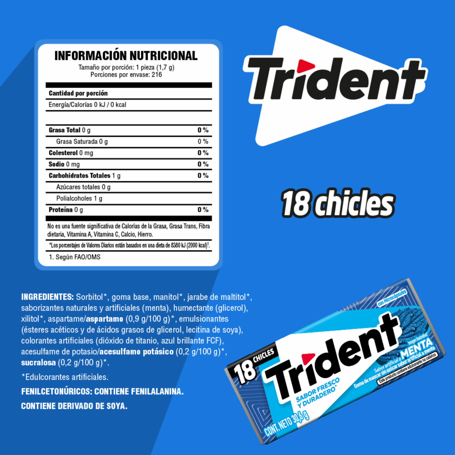 Chicles Sabor A Menta TRIDENT 30.60 G