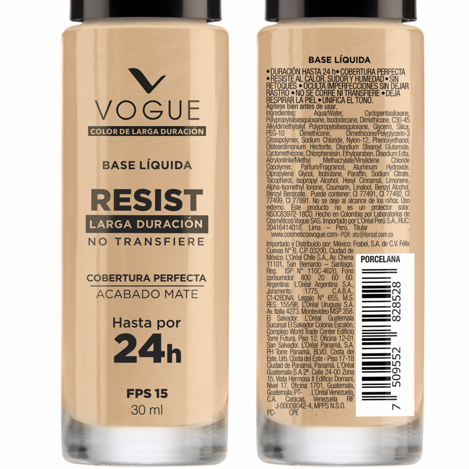 Base De Maquillaje Líquida Resist 24 Horas Tono Porcelana VOGUE