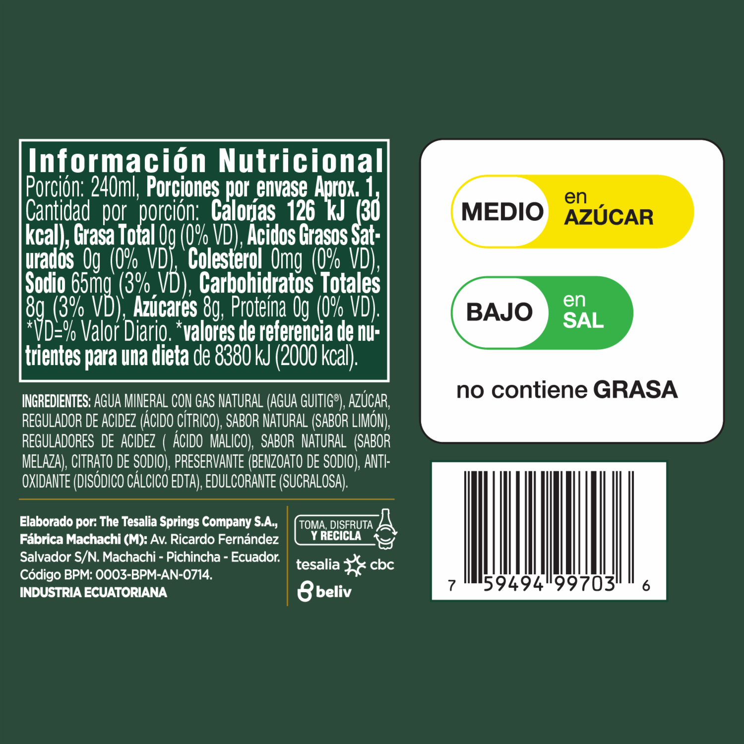 Agua Con Gas Saborizada Limón GÜITIG 355 Ml