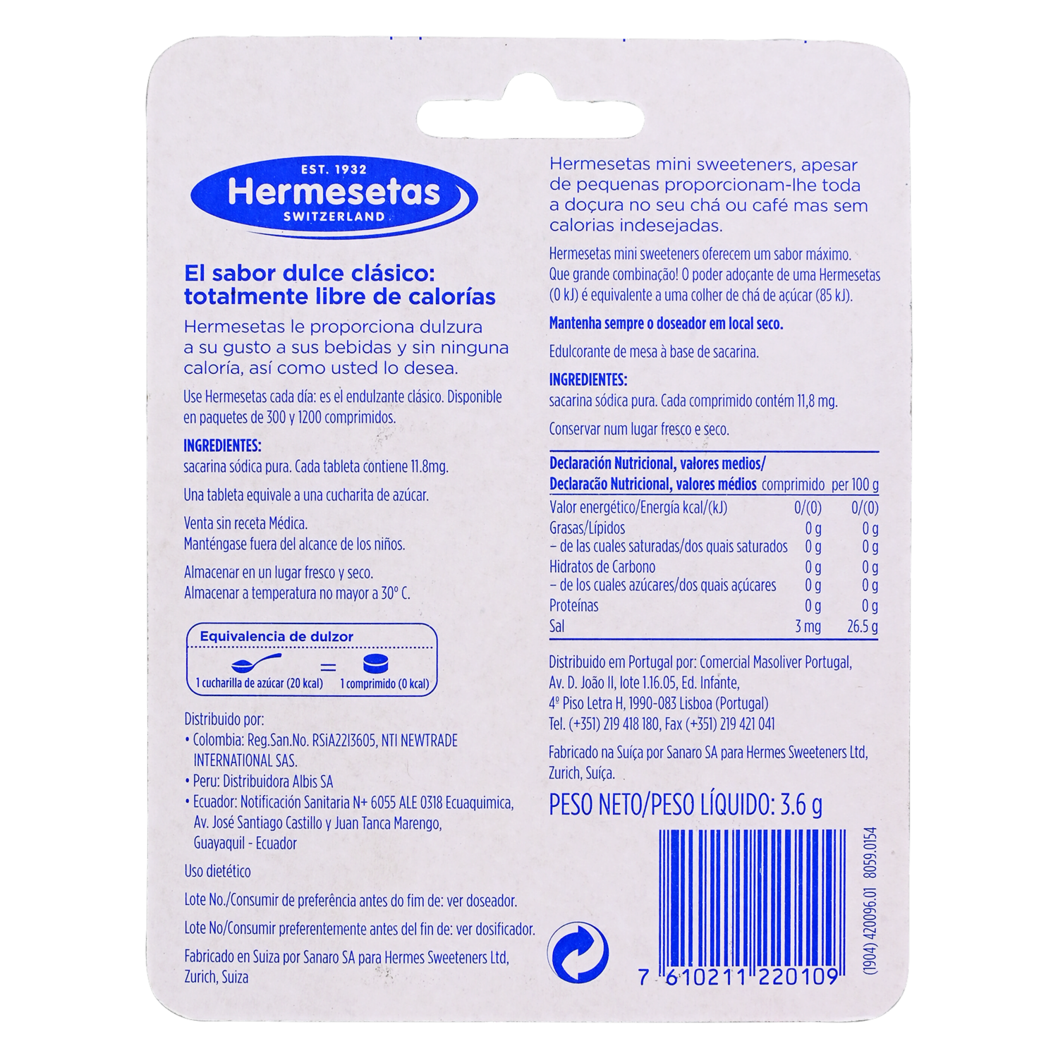 Edulcorantes Mini HERMESETAS 3.60 G