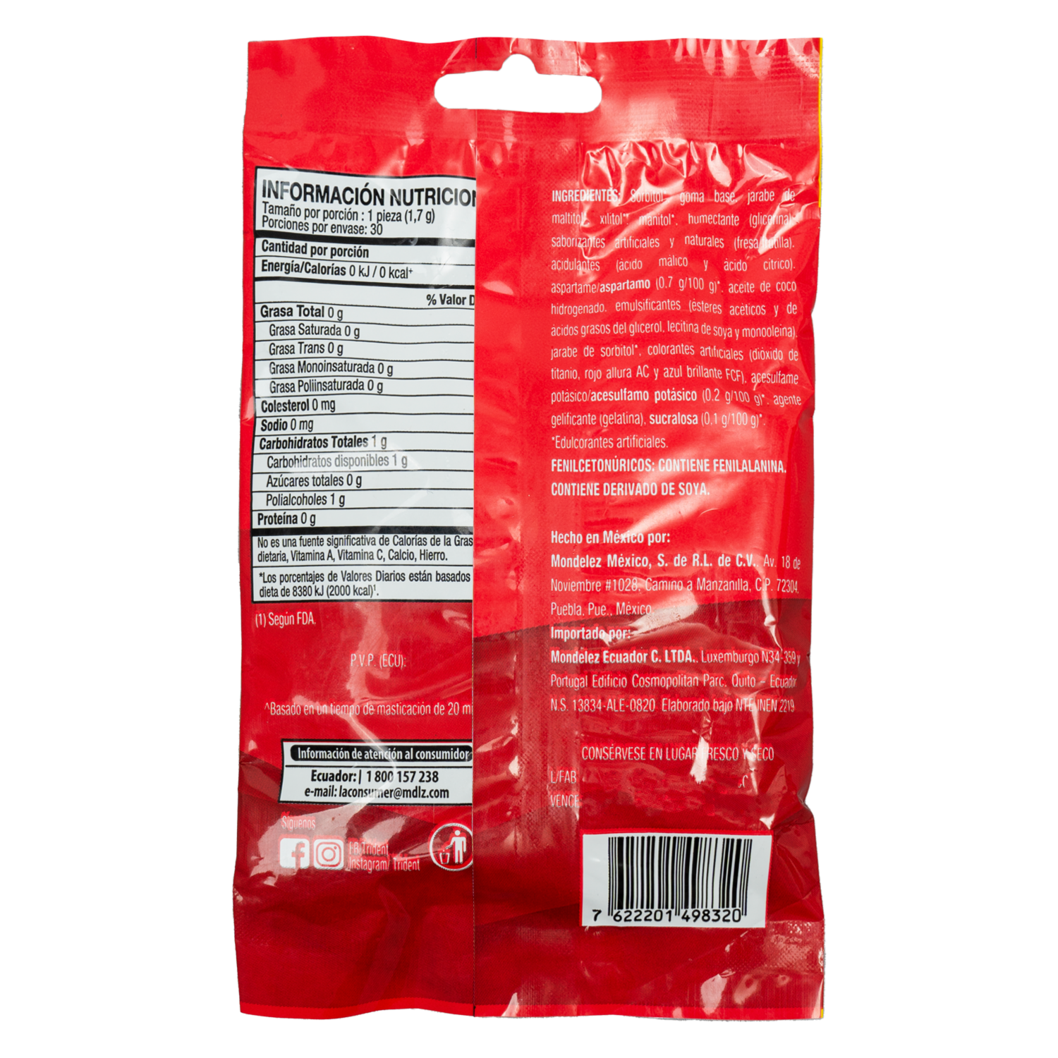 Chicles Sabor A Fresa Frutilla TRIDENT 51 G