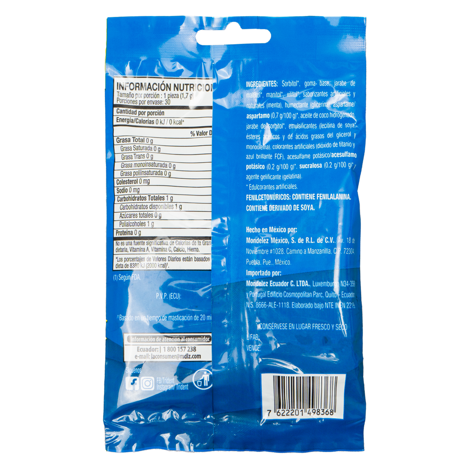 Goma De Mascar Sabor A Menta TRIDENT 51 G