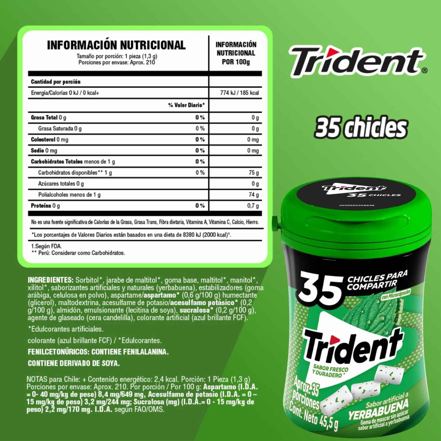 Chicles Sabor A Yerbabuena TRIDENT 45.50 G