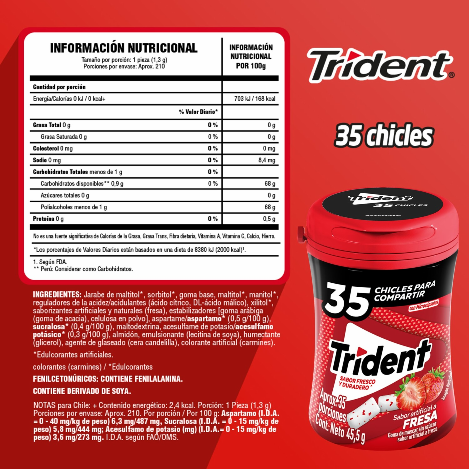 Chicles Sabor A Fresa TRIDENT 45.50 G