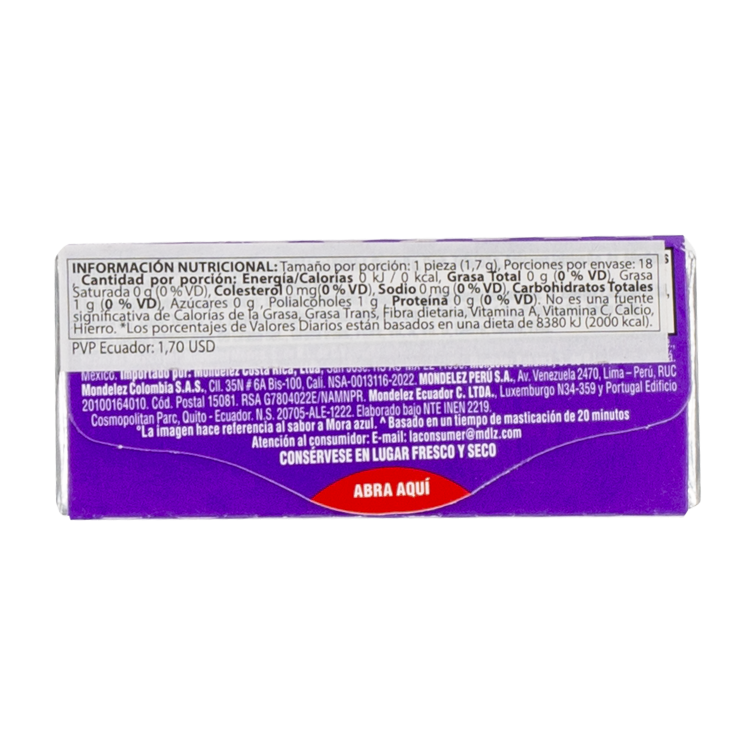 Chicles Sabor A Mora Azul TRIDENT 30.60 G