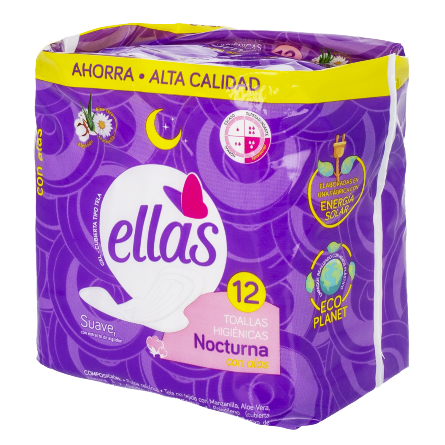Toallas Hiegiénicas Nocturna Con Alas ELLAS X 12 Uds