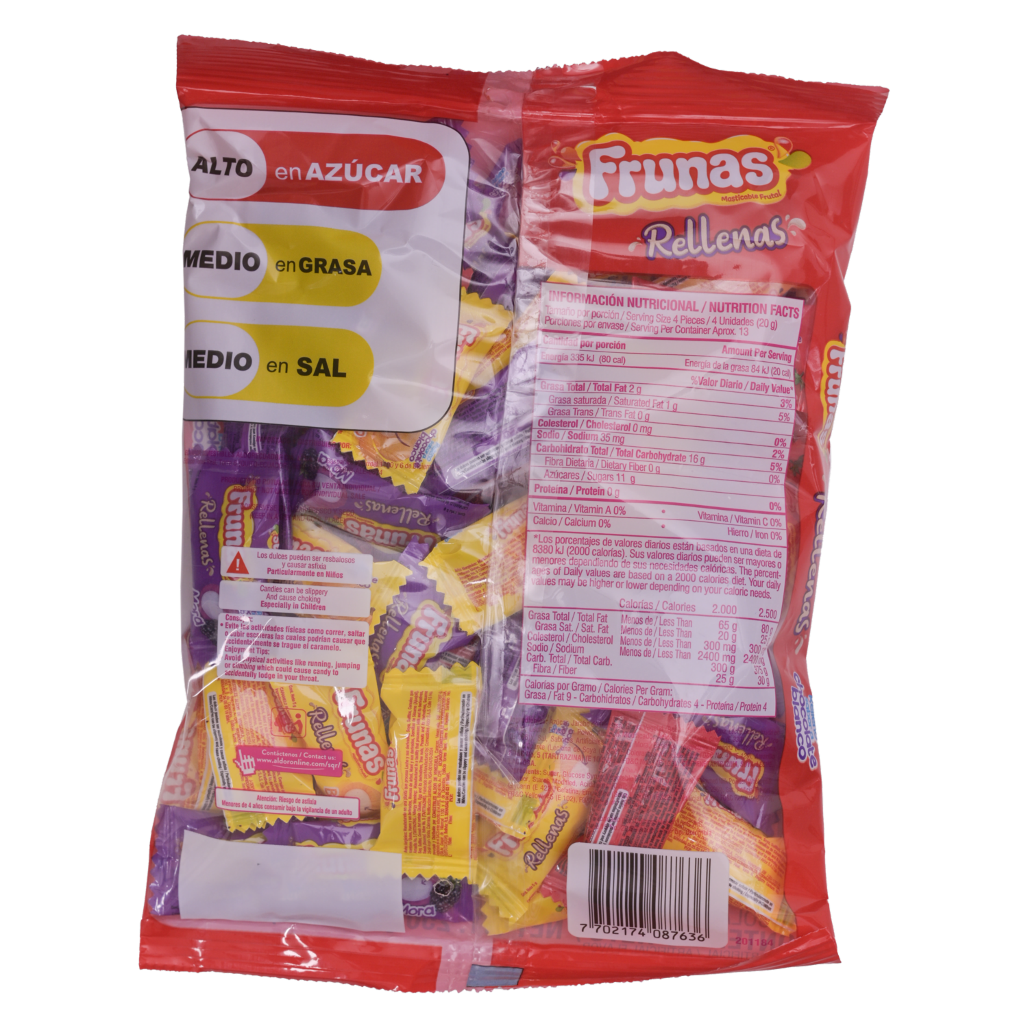 Caramelo Masticable Relleno Sabor A Chocolate Blanco FRUNAS 250 G