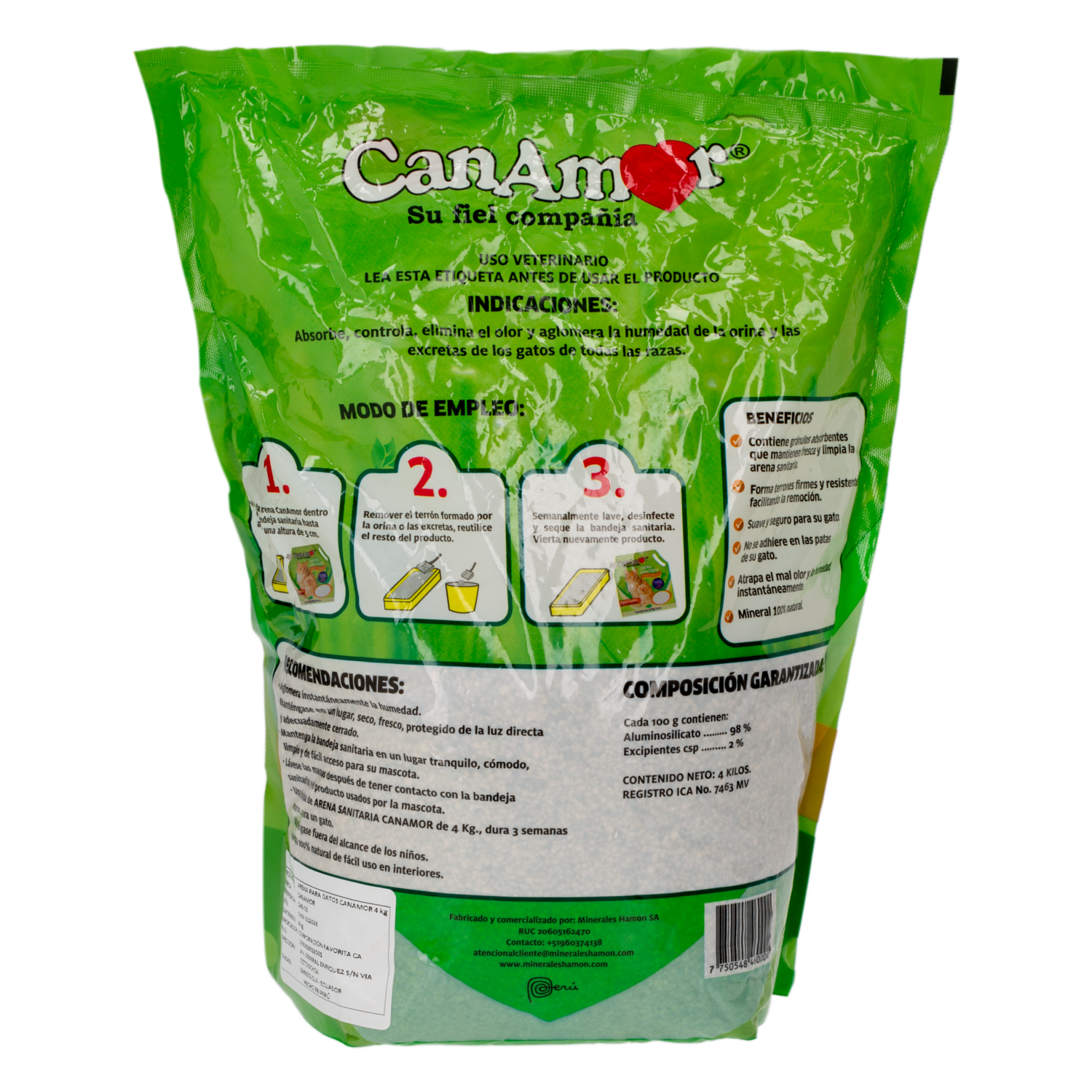 Arena Para Gatos Elimina Olores CANAMOR 4 Kg