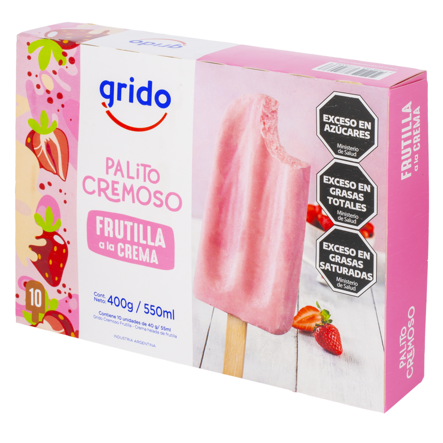 Helado Palito Cremoso Sabor Frutilla A La Crema GRIDO 10 X 40 G
